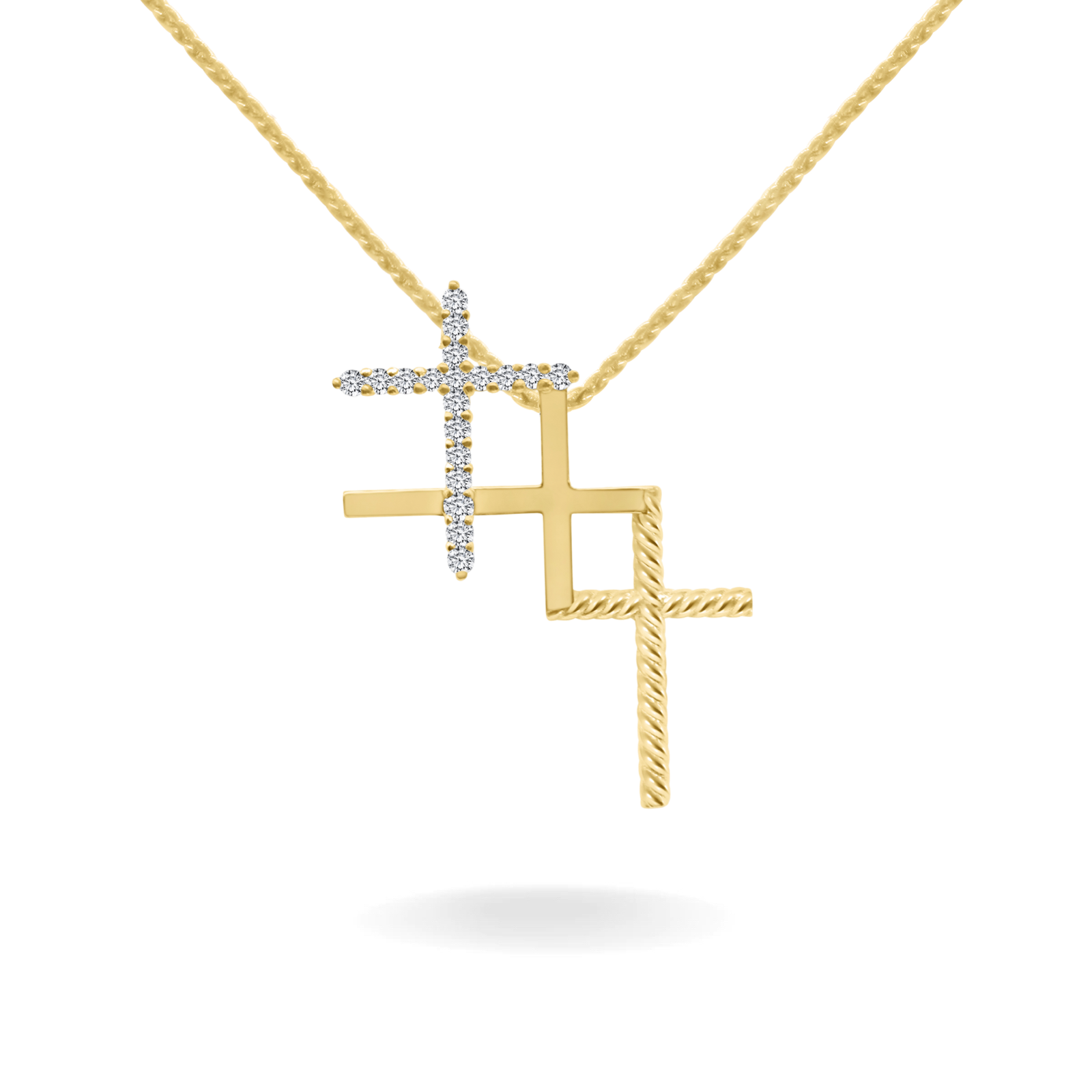 14K YELLOW GOLD ISAIAH 43:2 DIAMOND CROSS NECKLACE