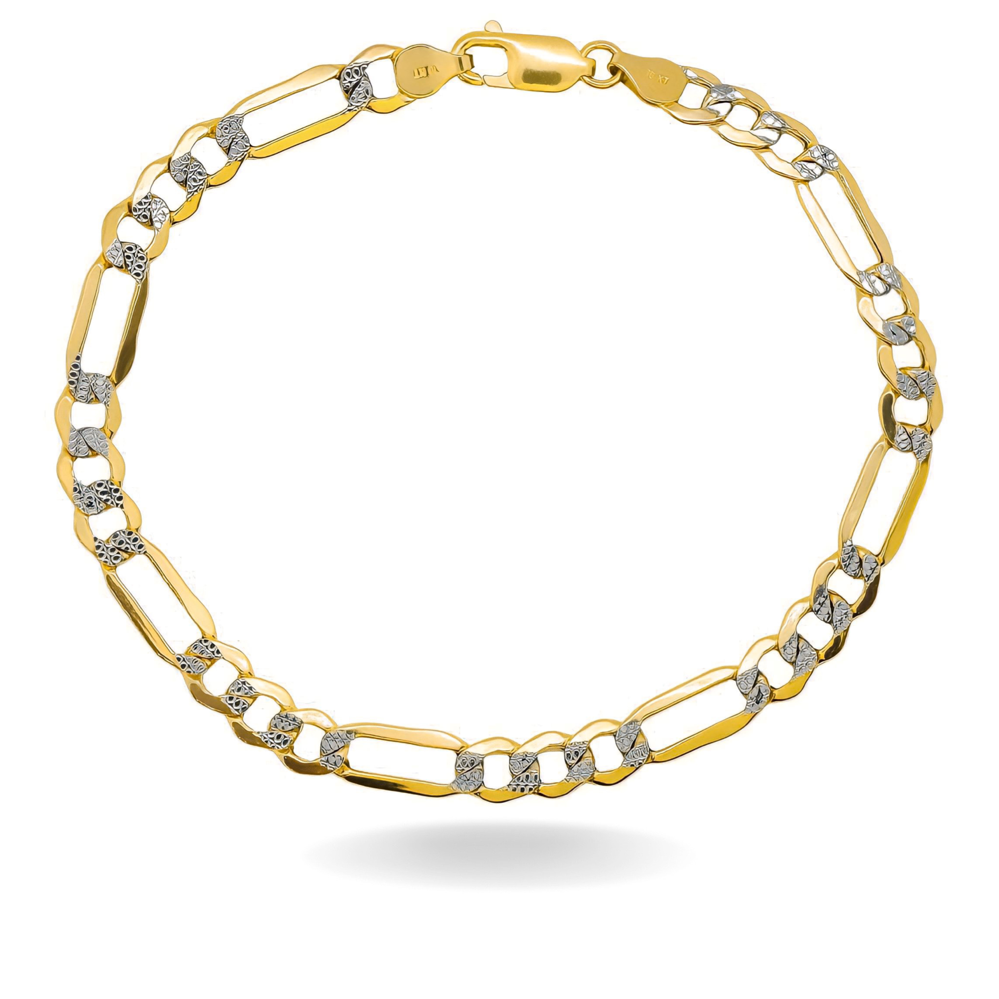 10K YELLOW GOLD TWO TONED FIGARO BRACELET -6MM