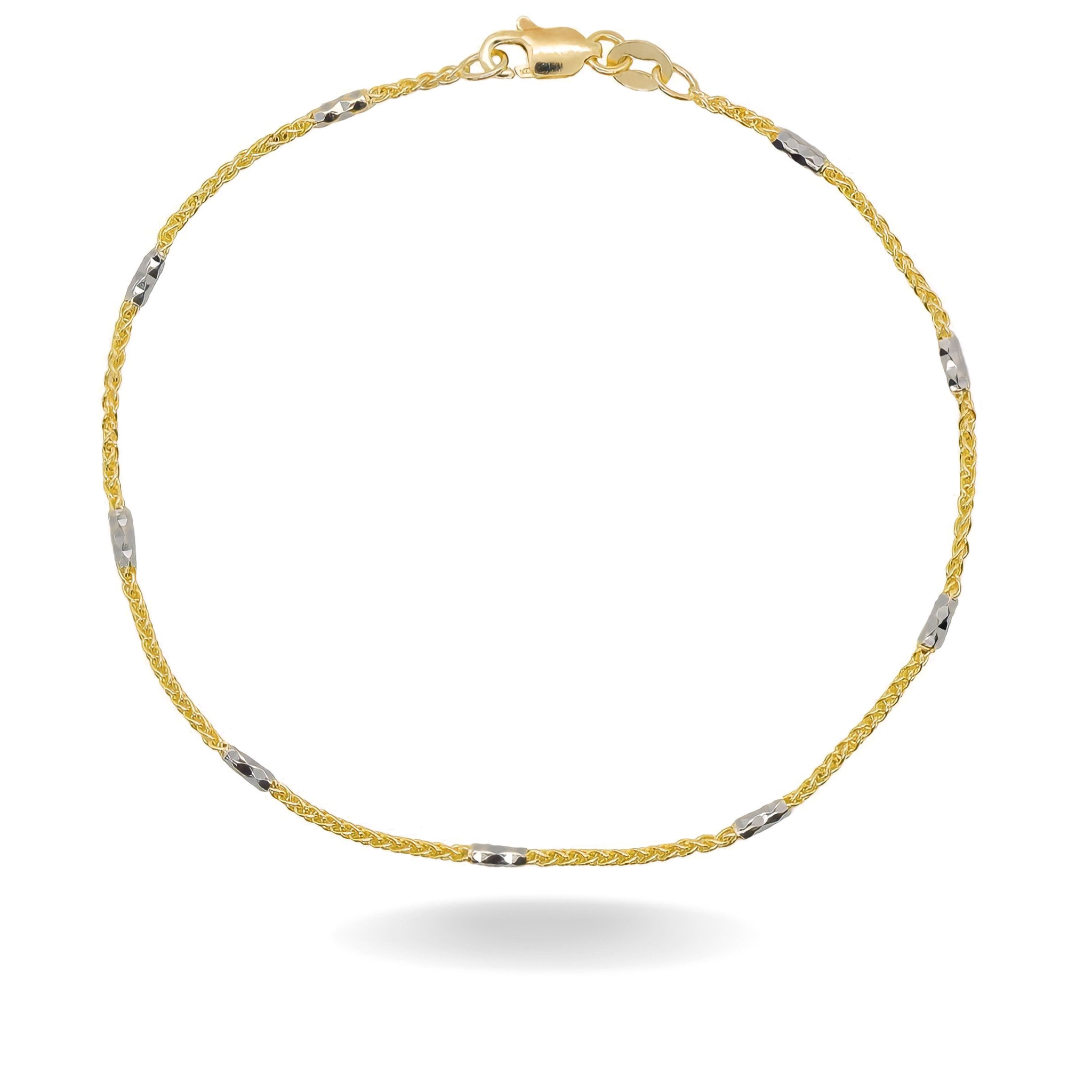14K YELLOW GOLD TWO TONED BEADED WHEAT BRACELET