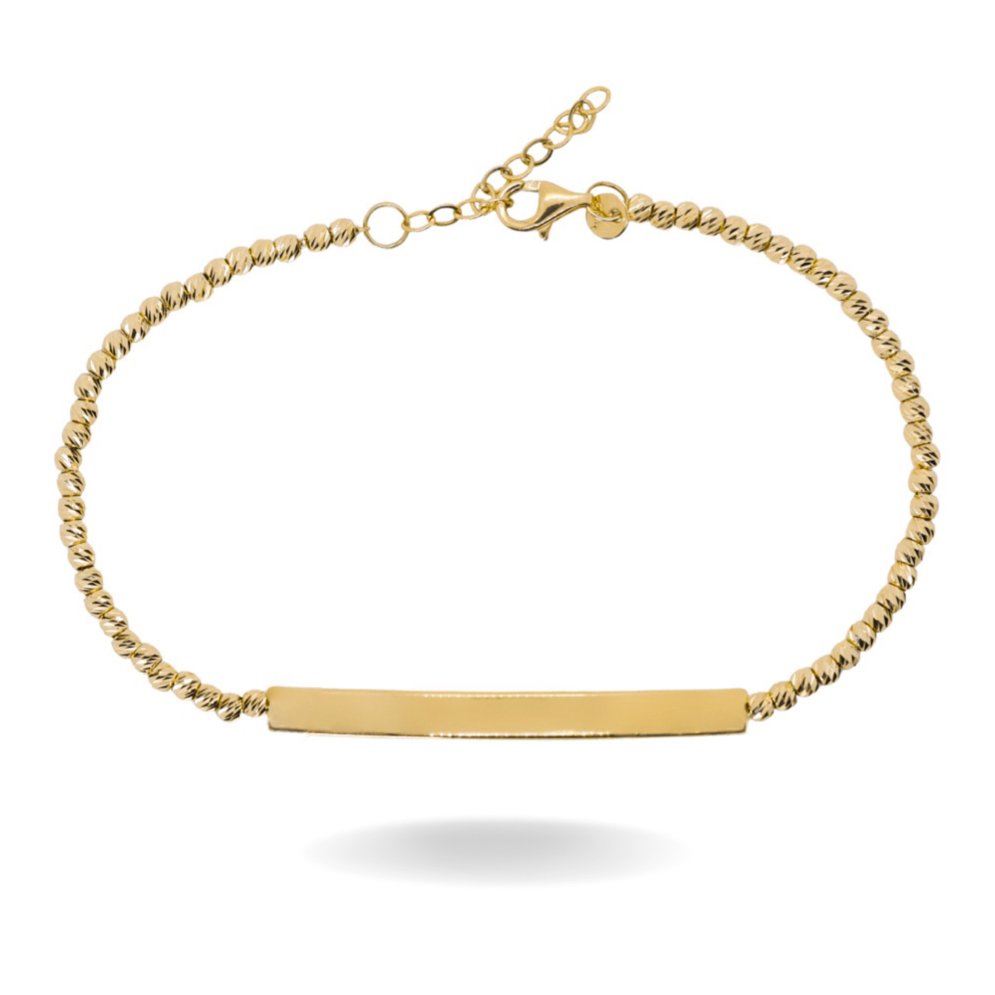14K YELLOW GOLD DIAMOND-CUT BEADED ID BRACELET -ENGRAVED