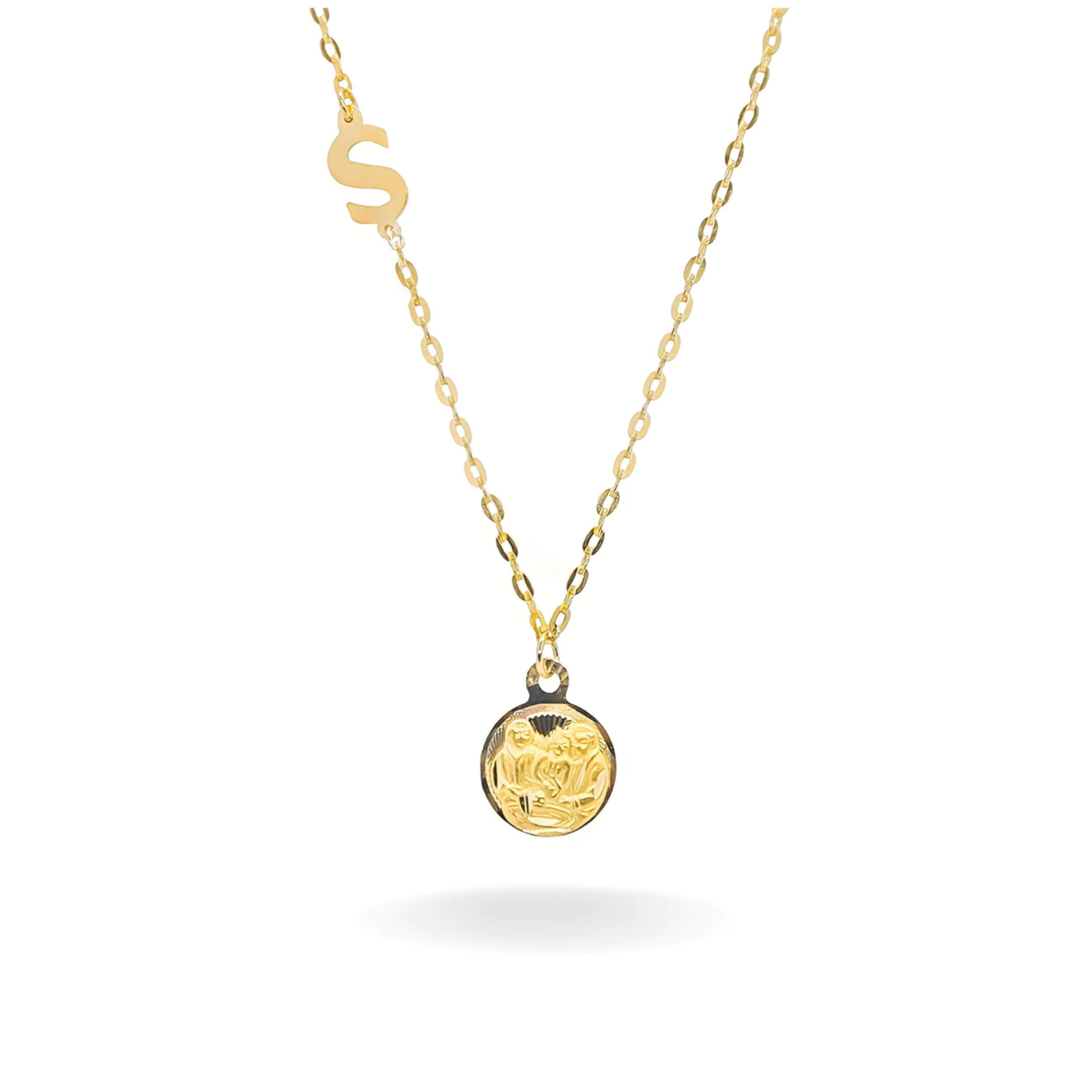 14K YELLOW GOLD LA SAGRADA FAMILIA INITIAL NECKLACE