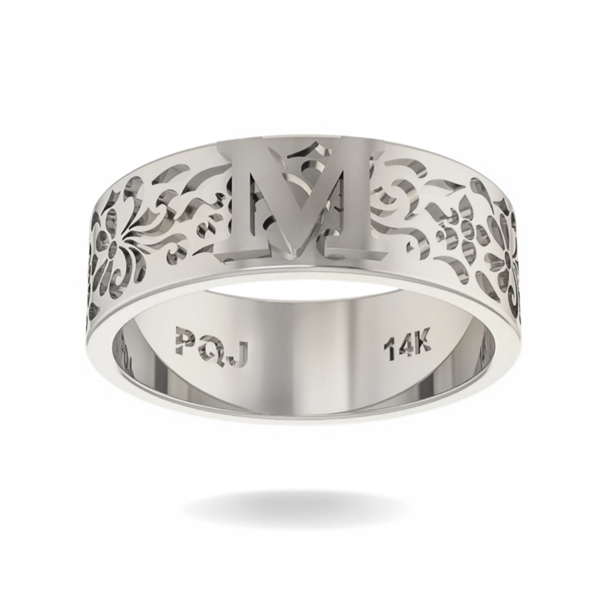 14K WHITE GOLD GRANDIOSE INITIAL FLAT RING