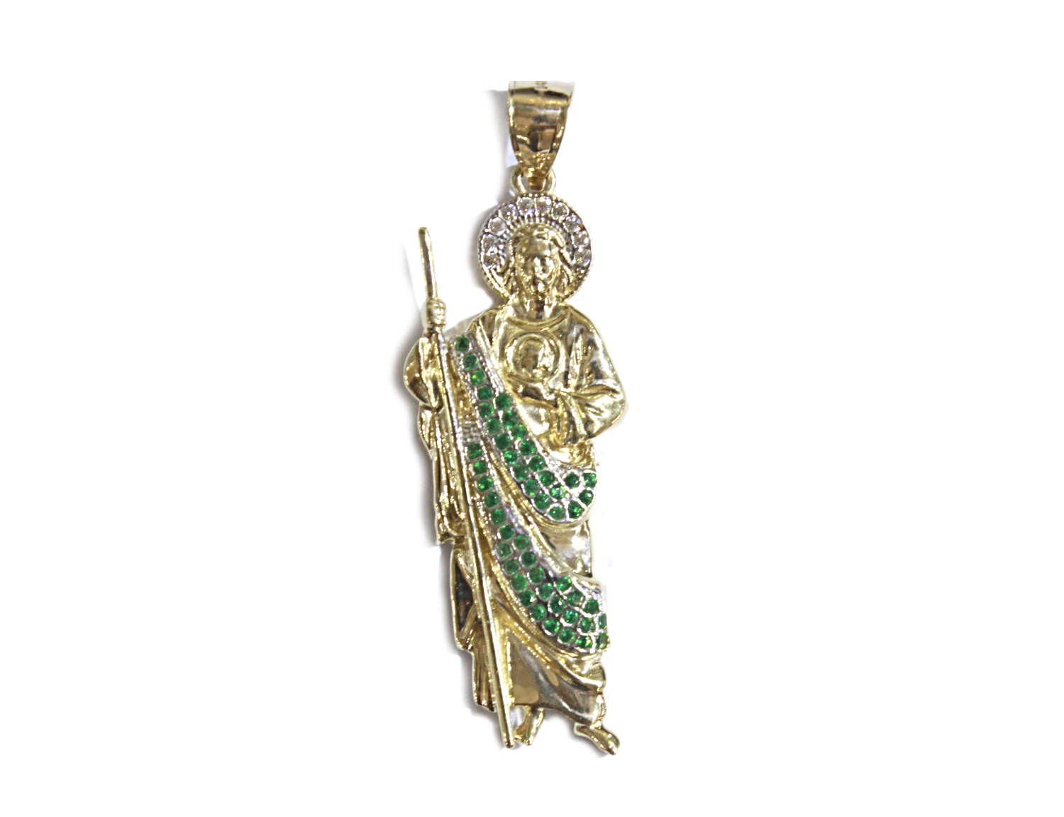 14K YELLOW GOLD SAN JUDAS GREEN CZ -MEDIUM