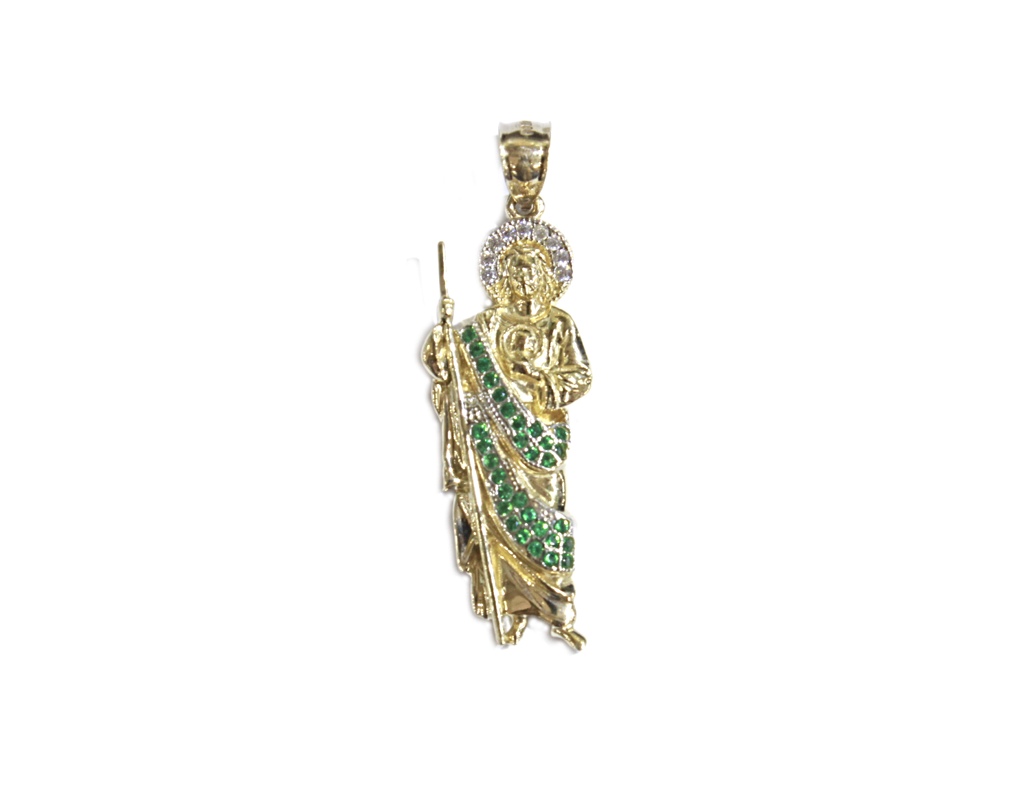 14K YELLOW GOLD San Judas Green CZ -Small