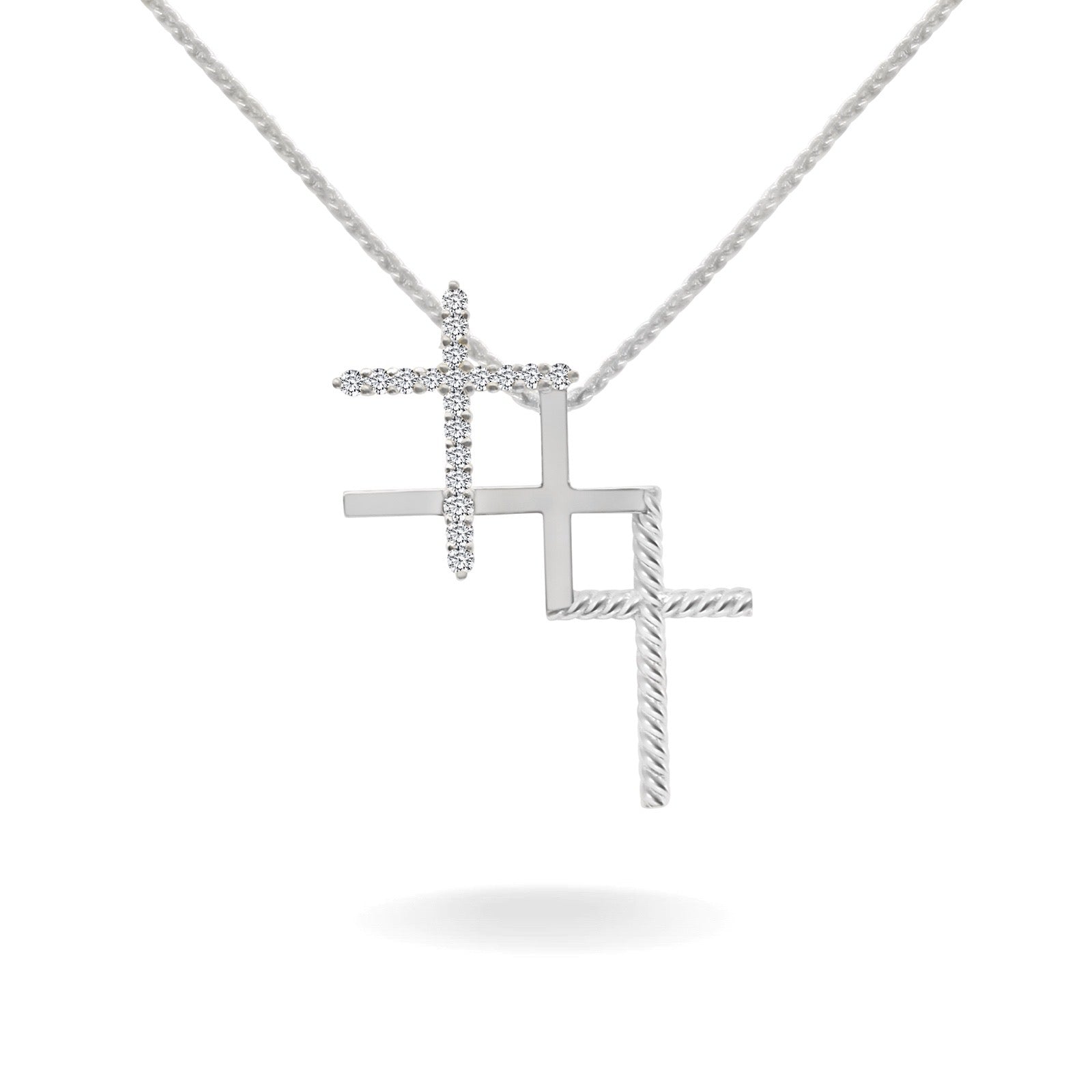 14K WHITE GOLD ISAIAH 43:2 DIAMOND CROSS NECKLACE