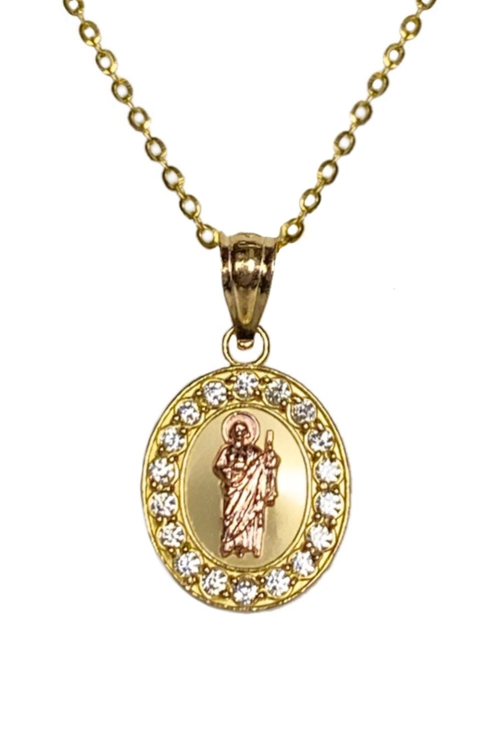 14K YELLOW GOLD ROSE SAINT JUDE NECKLACE