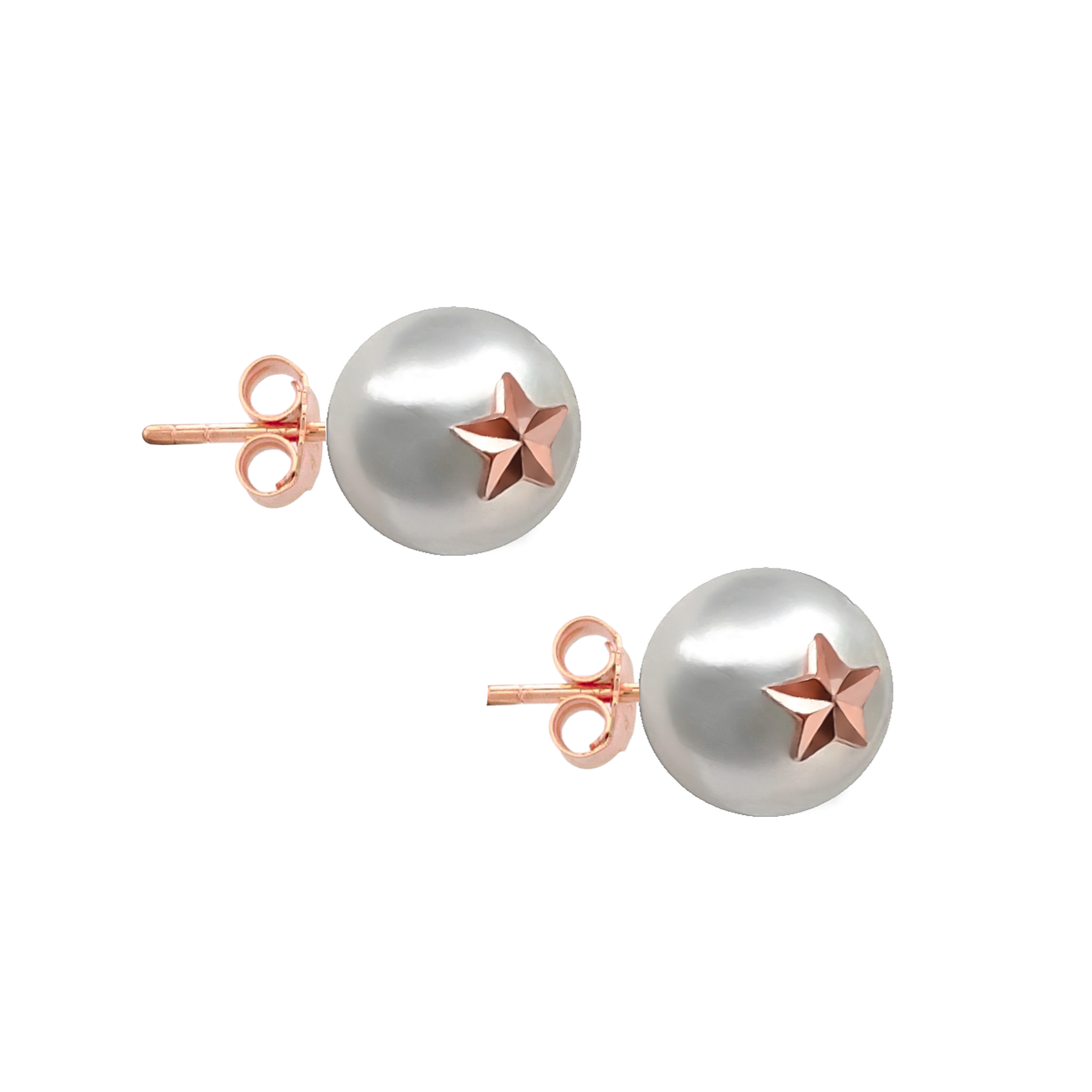 14K ROSE GOLD STAR PEARL STUD EARRINGS