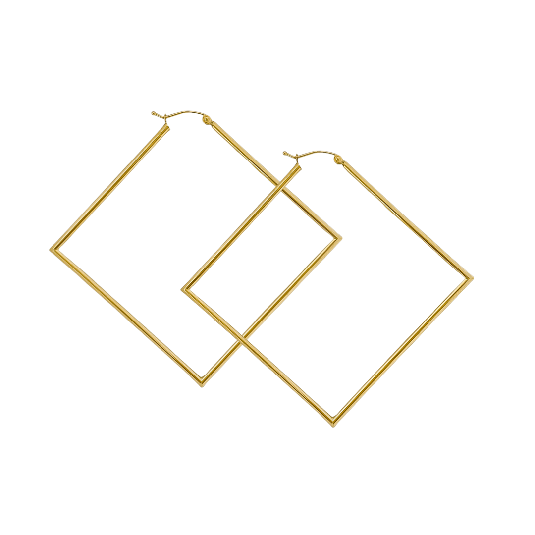 14K YELLOW GOLD DIAMOND SHAPE HOOPS -MEDIUM