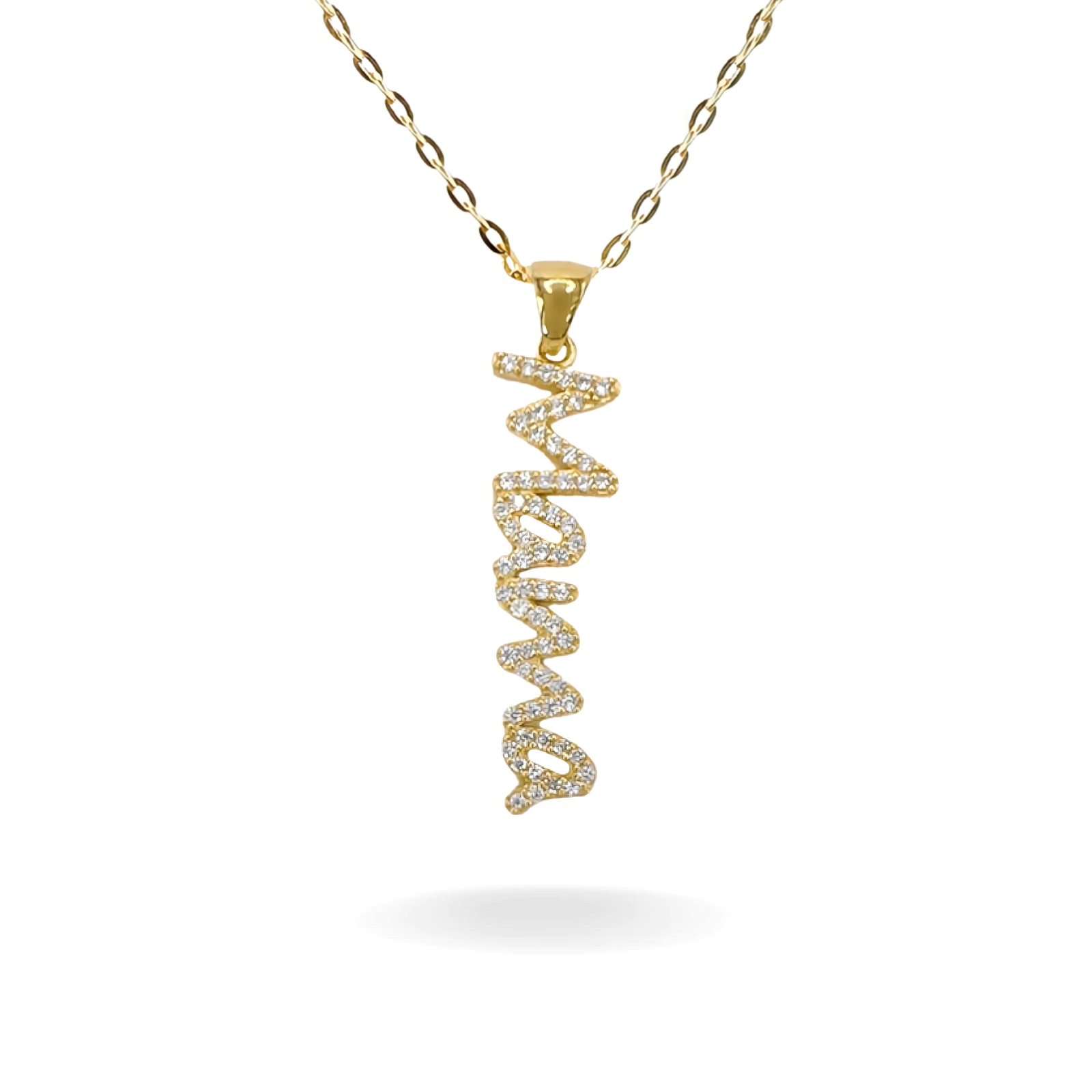 14K YELLOW GOLD PAVE MAMA PENDANT NECKLACE