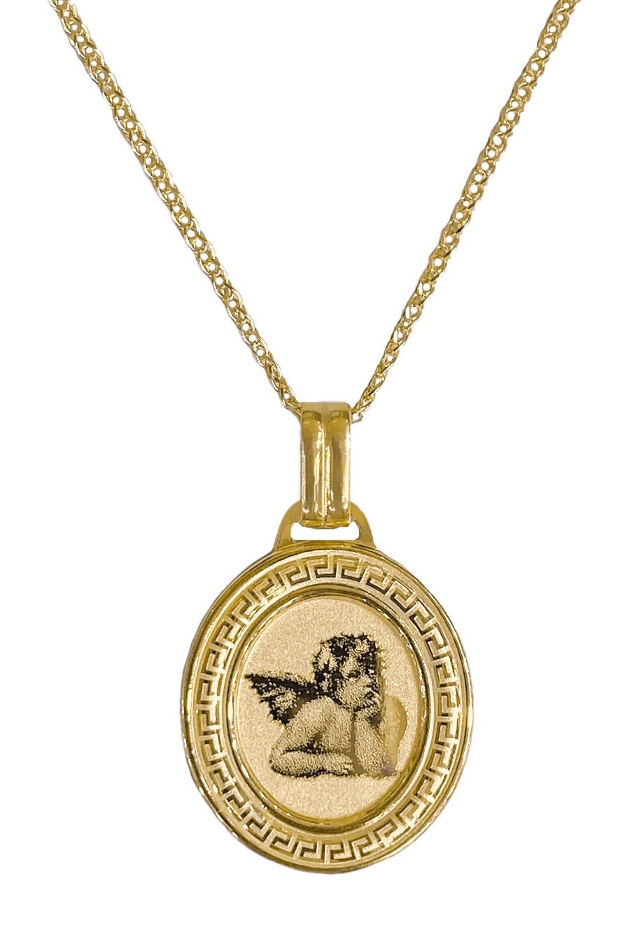 14K YELLOW GOLD CHERUB MEDALLION NECKLACE