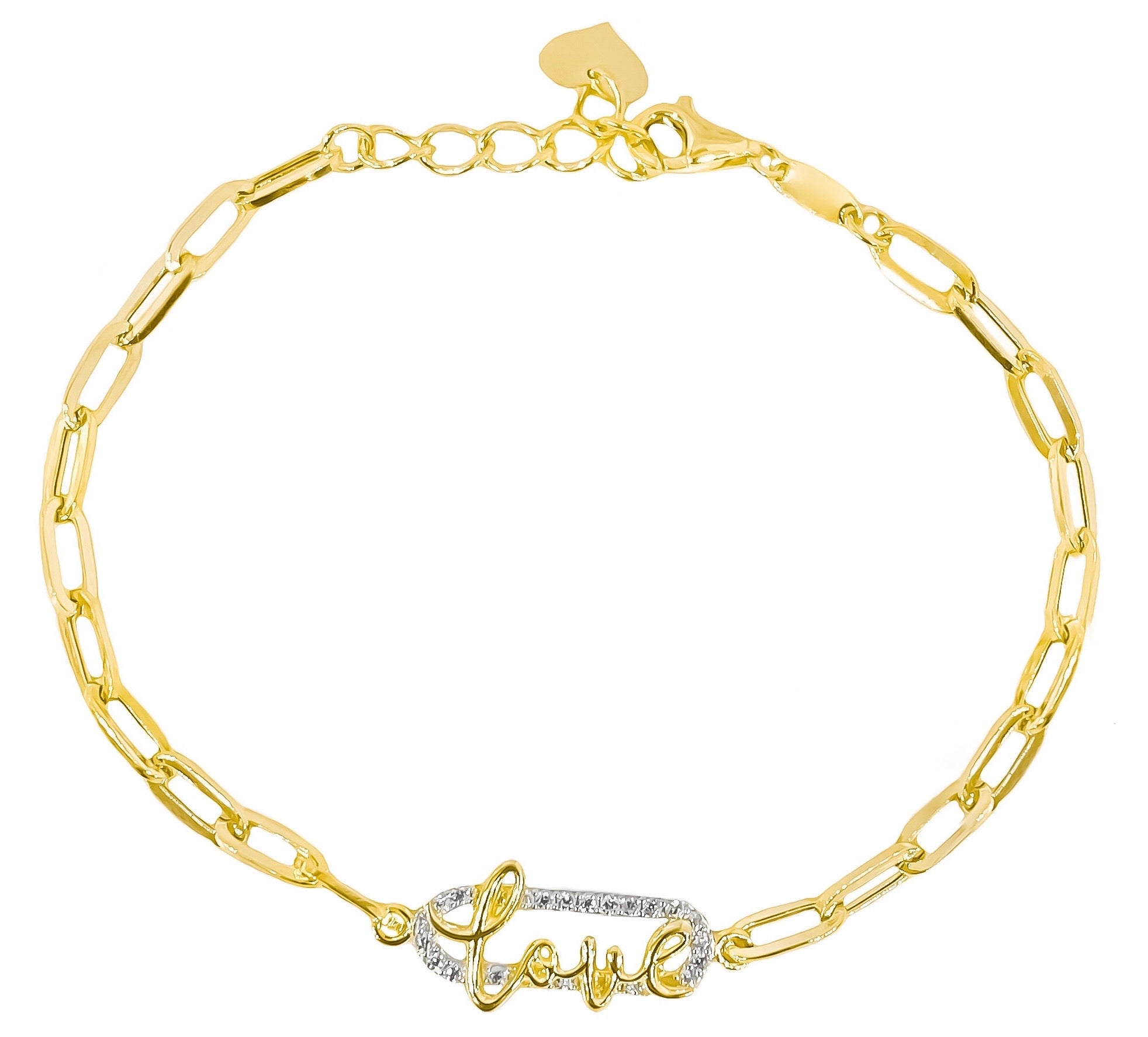 14K YELLOW GOLD PAPERCLIP LOVE BRACELET