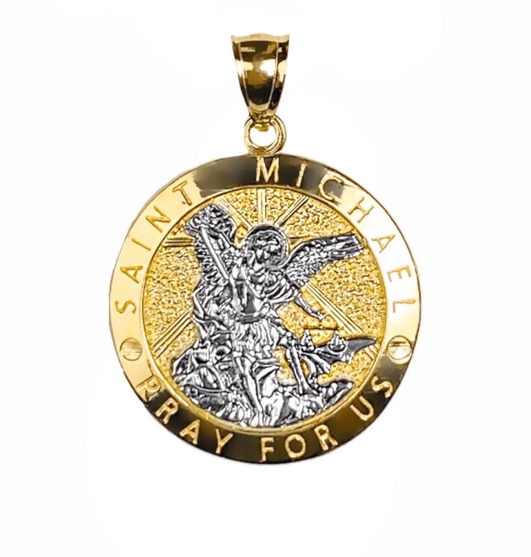 14K YELLOW GOLD WHITE SAINT MICHAEL PENDANT