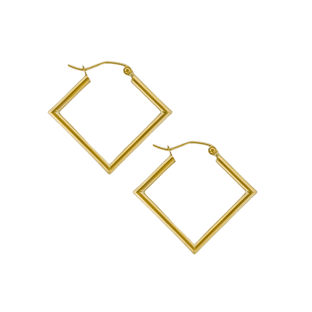 14K YELLOW GOLD DIAMOND SHAPE HOOPS -SMALL