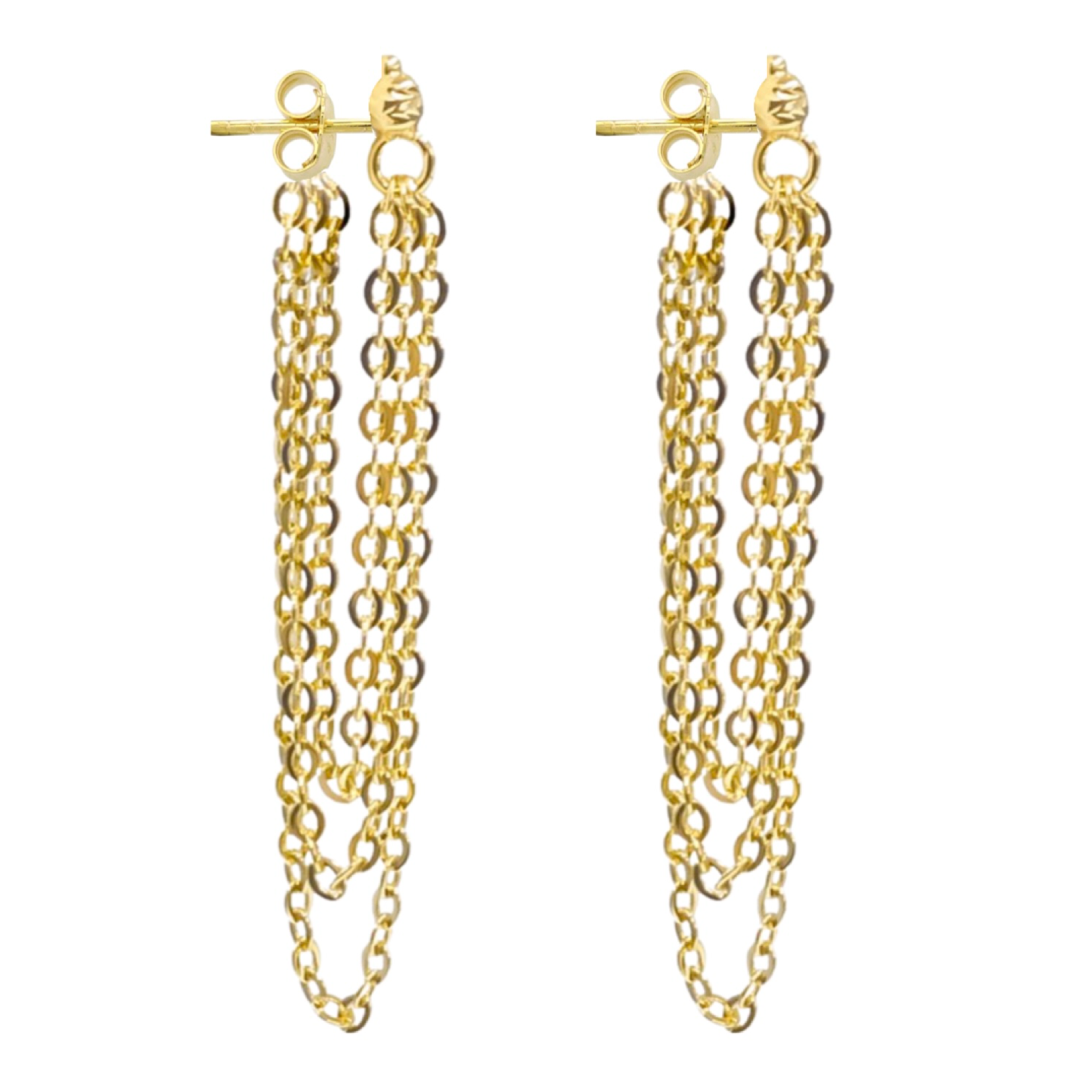 14K YELLOW GOLD TRIPLE LINK CHAIN DROP EARRINGS