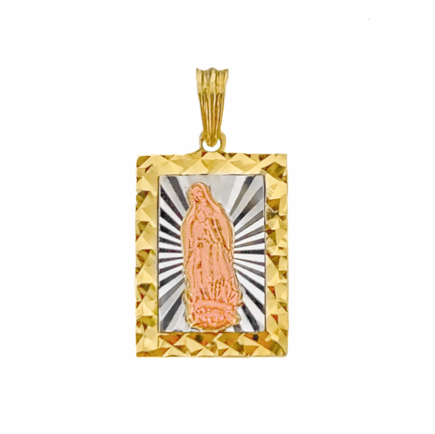 14K TRI COLOR GOLD SQUARE VIRGIN MARY PENDANT
