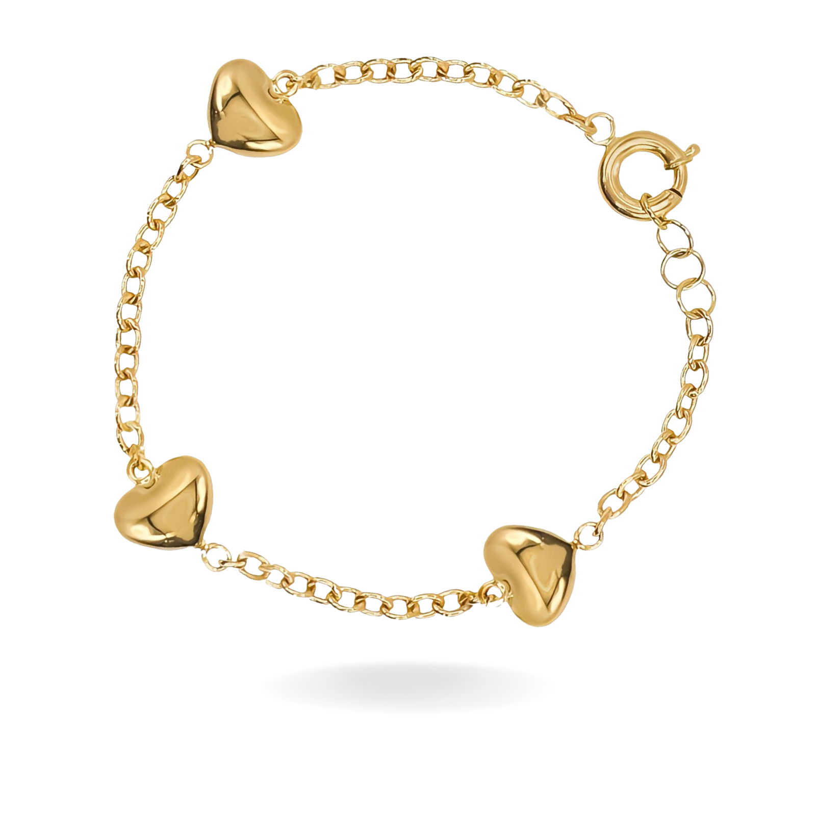 14K YELLOW GOLD BUBBLE HEART BEADED CHARM BRACELET
