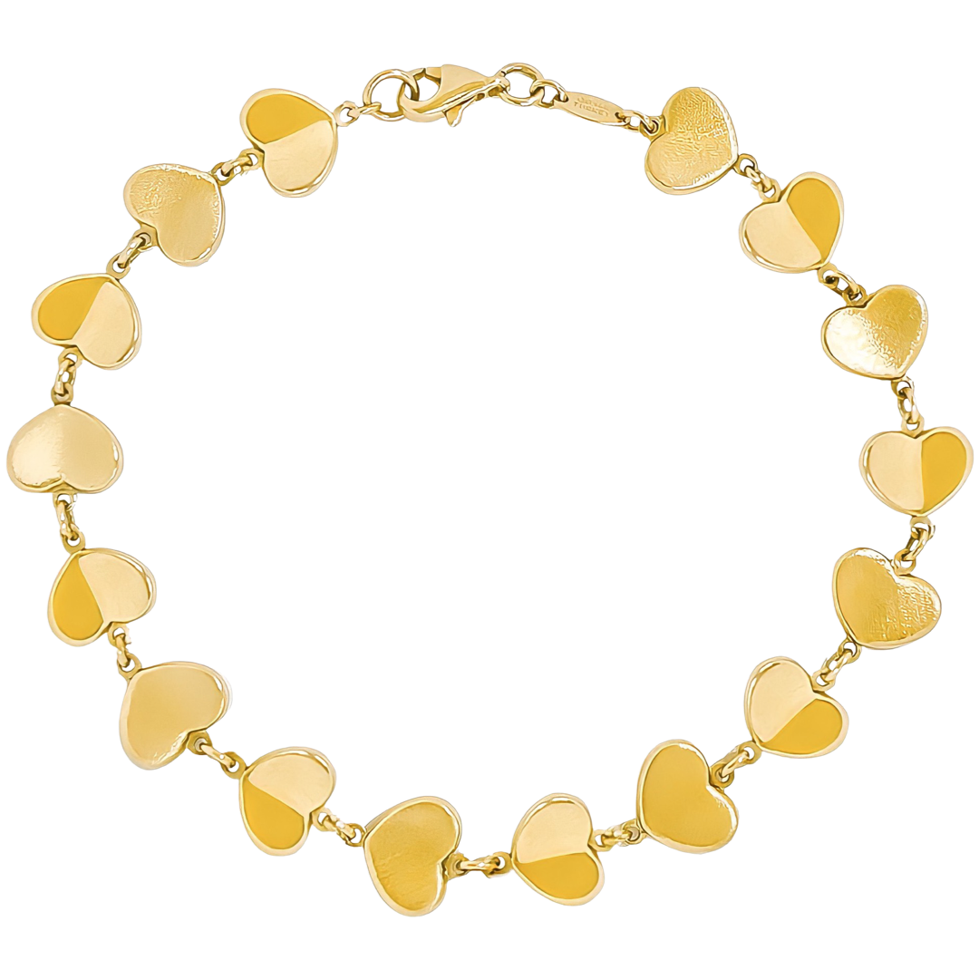 14K YELLOW GOLD HEART BEADS BRACELET