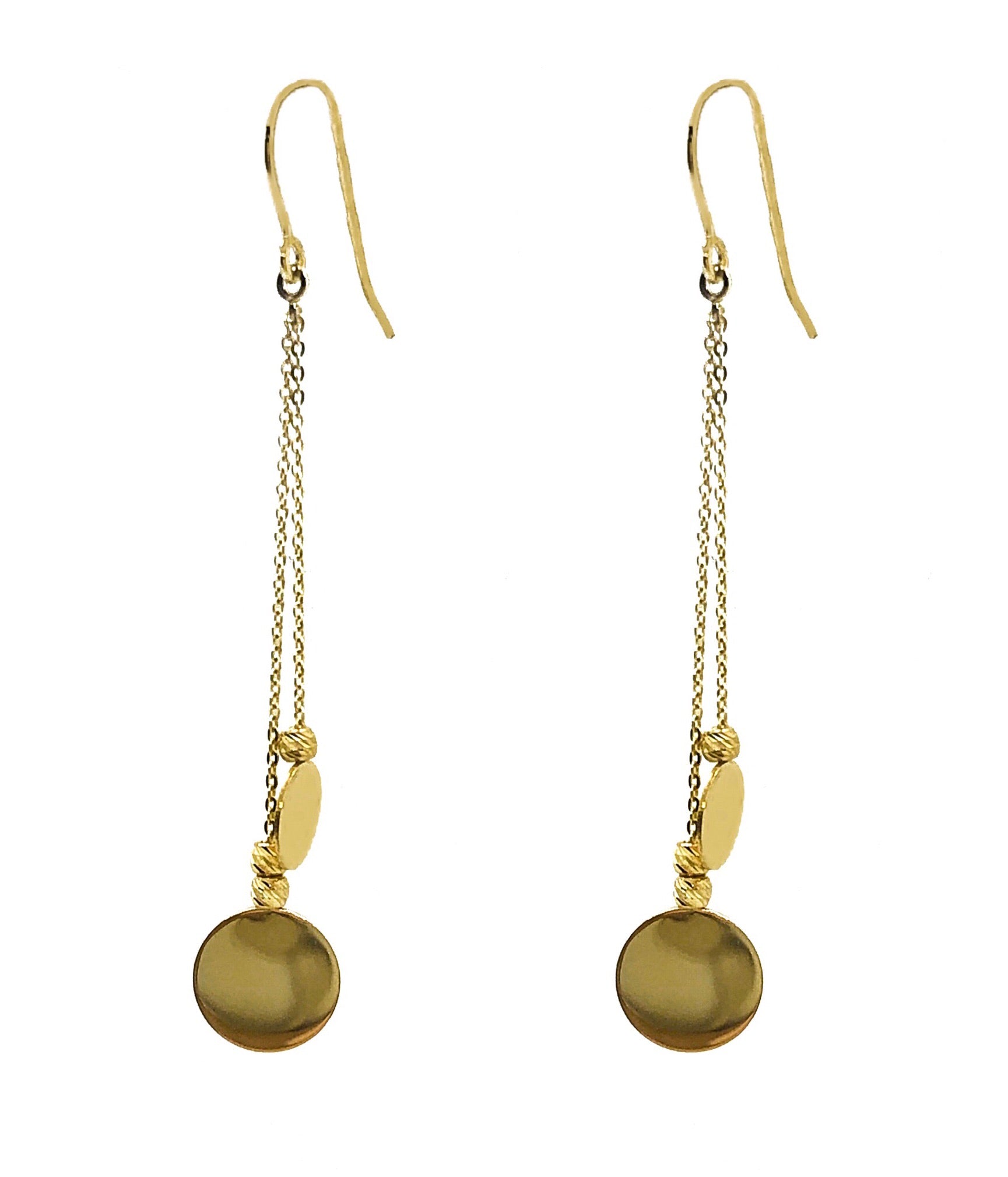 14K YELLOW GOLD DISC DROP EARRINGS