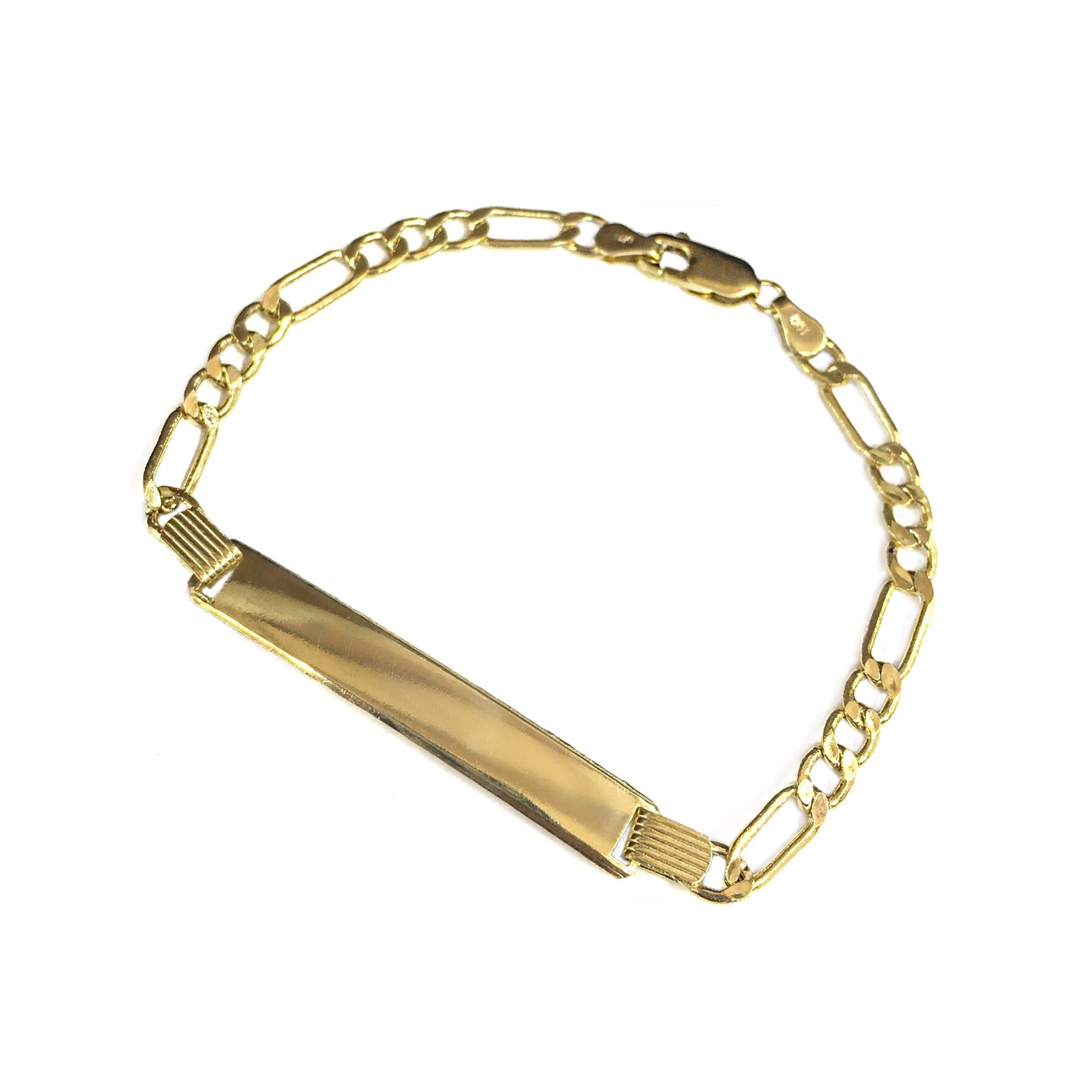 14K YELLOW GOLD FIGARO ID CHILDRENS BRACELET 4MM -ENGRAVED
