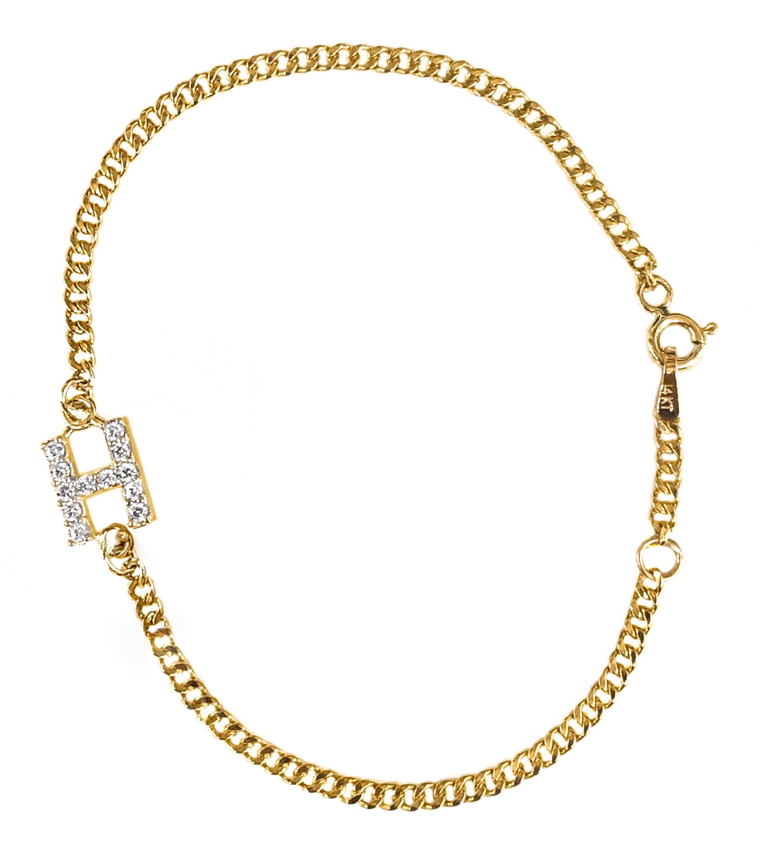14K YELLOW GOLD PAVE INITIAL CUBAN ANKLET