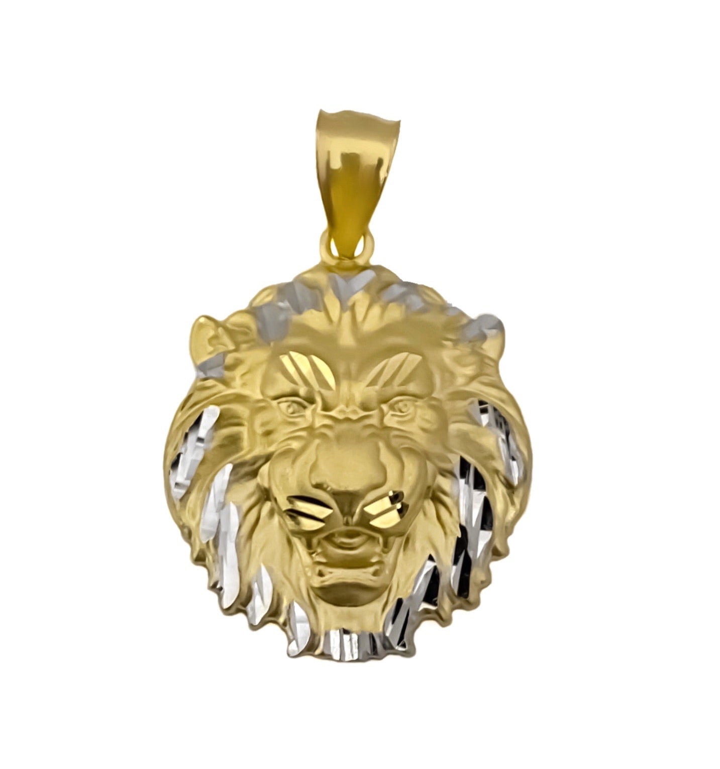 14K YELLOW GOLD DIAMOND CUT LION HEAD PENDANT