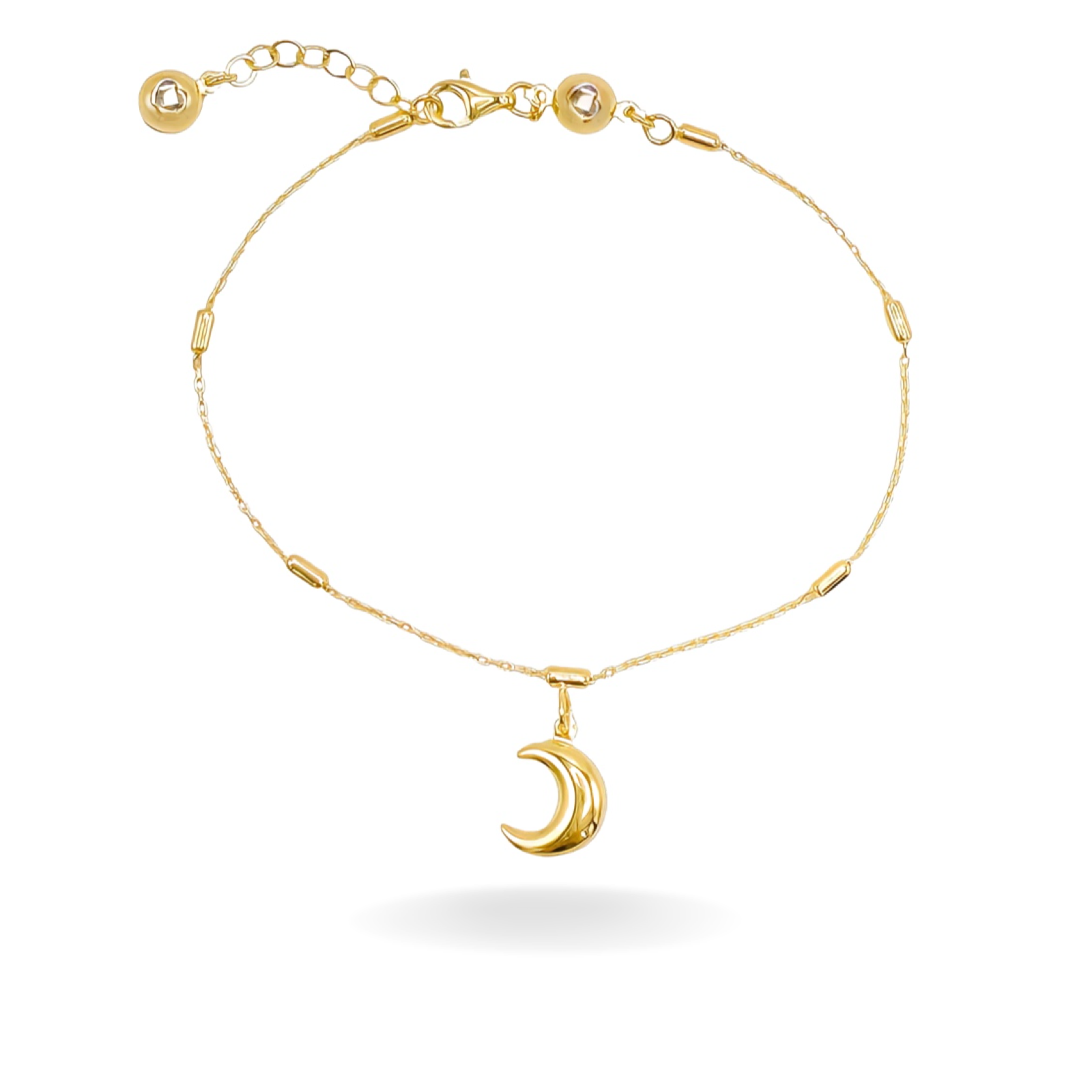 14K YELLOW GOLD MOON DROP BAR BRACELET
