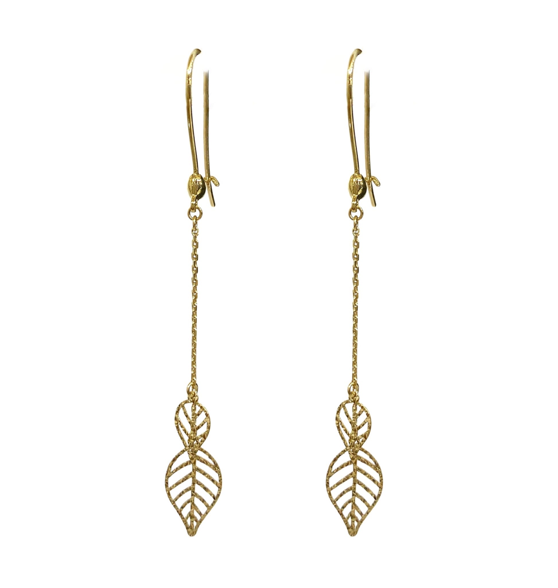 14K YELLOW GOLD LEAVES DROP EARRINGS