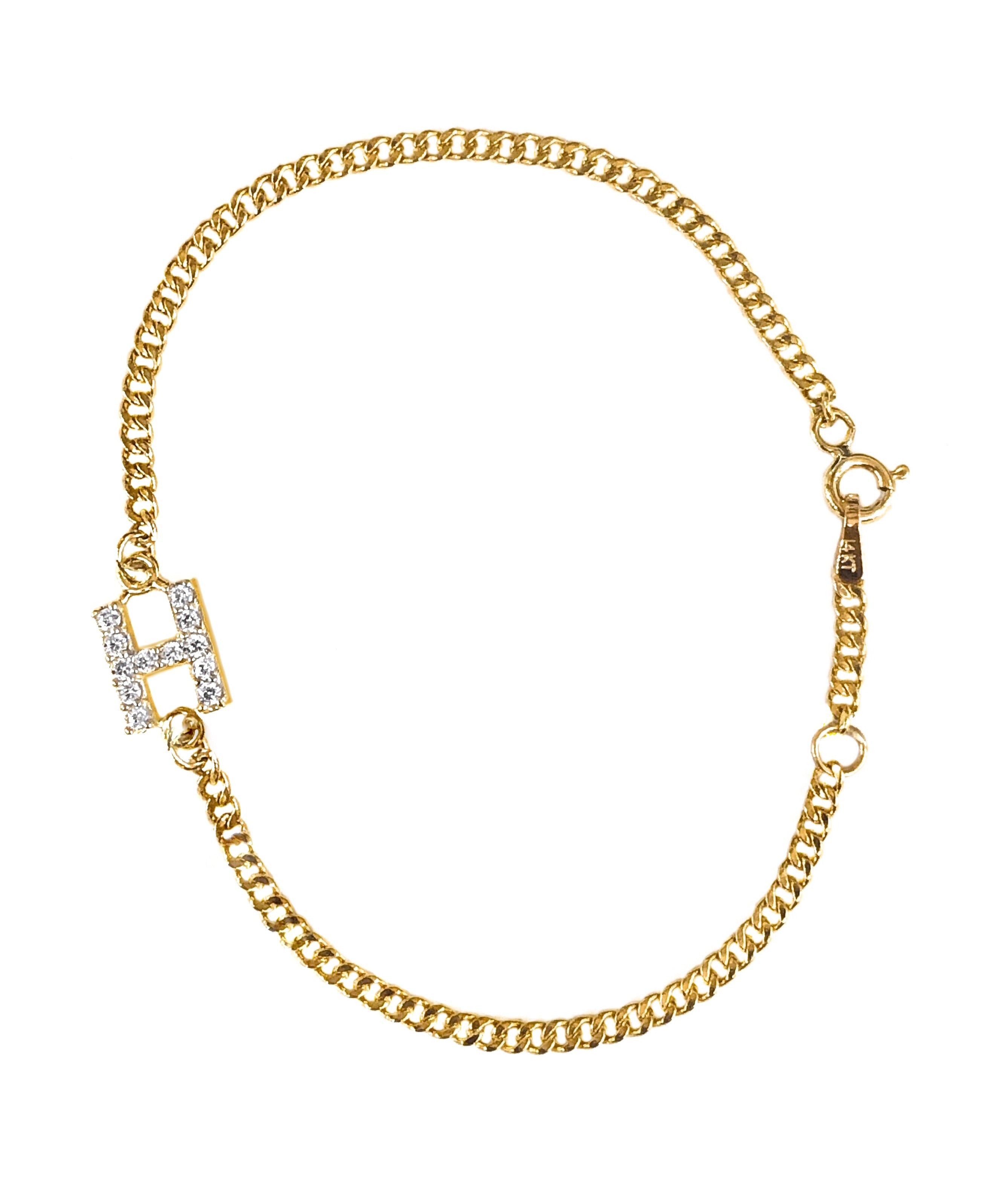 14K YELLOW GOLD PAVE INITIAL CUBAN BABY BRACELET