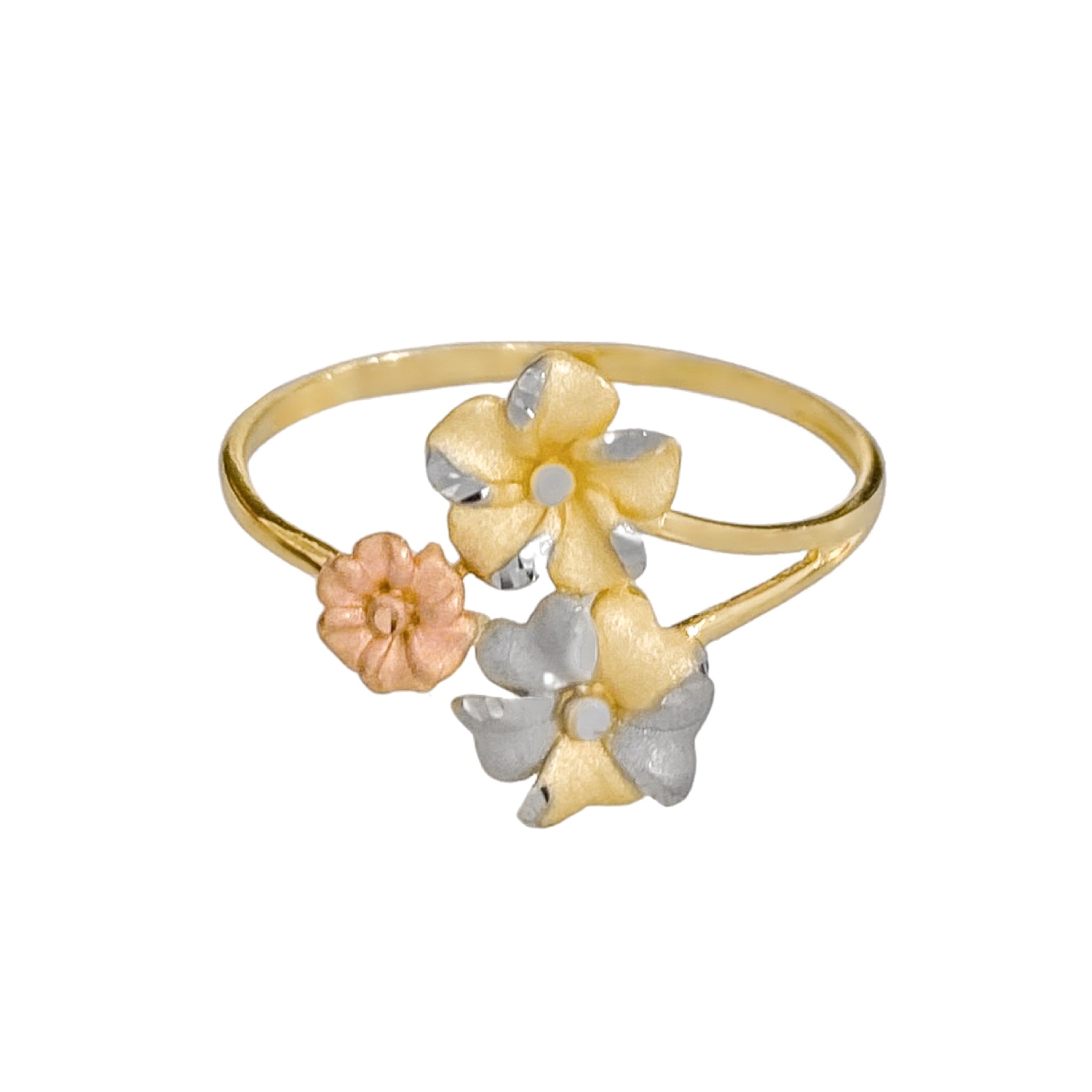 14K TRI COLOR GOLD MINI FLOWER BUNCH RING