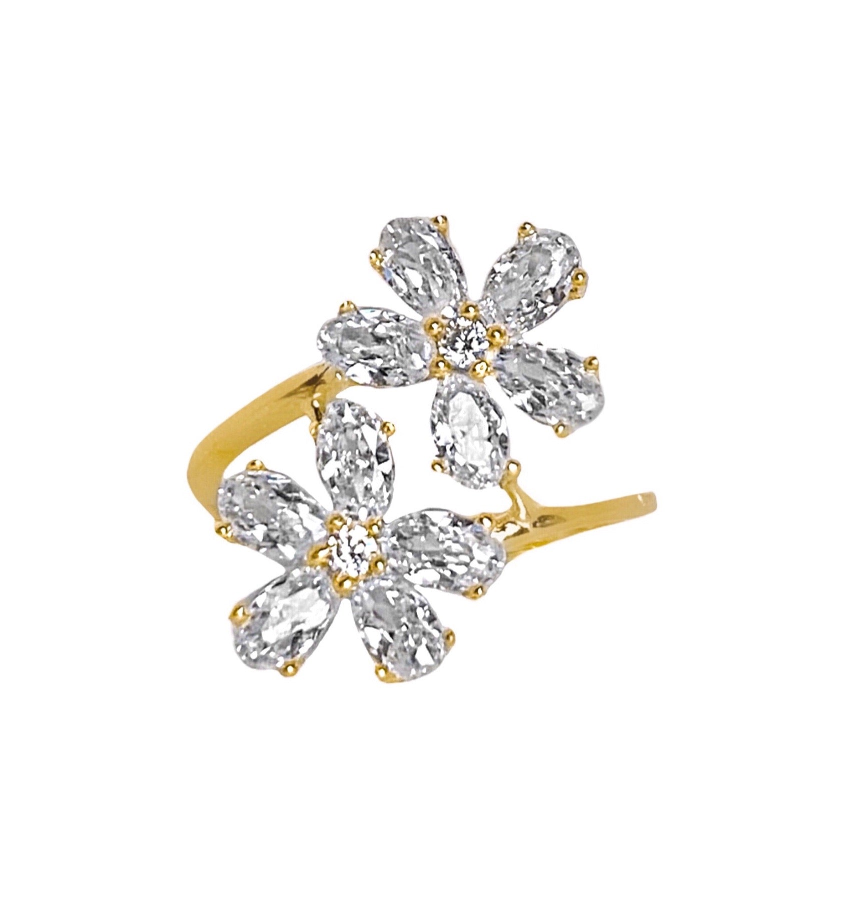 14K YELLOW GOLD CZ HIBISCUS WRAP RING