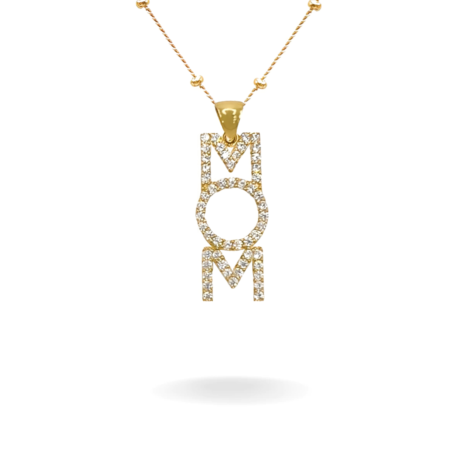 14K YELLOW GOLD PAVE MOM DROP PENDANT NECKLACE
