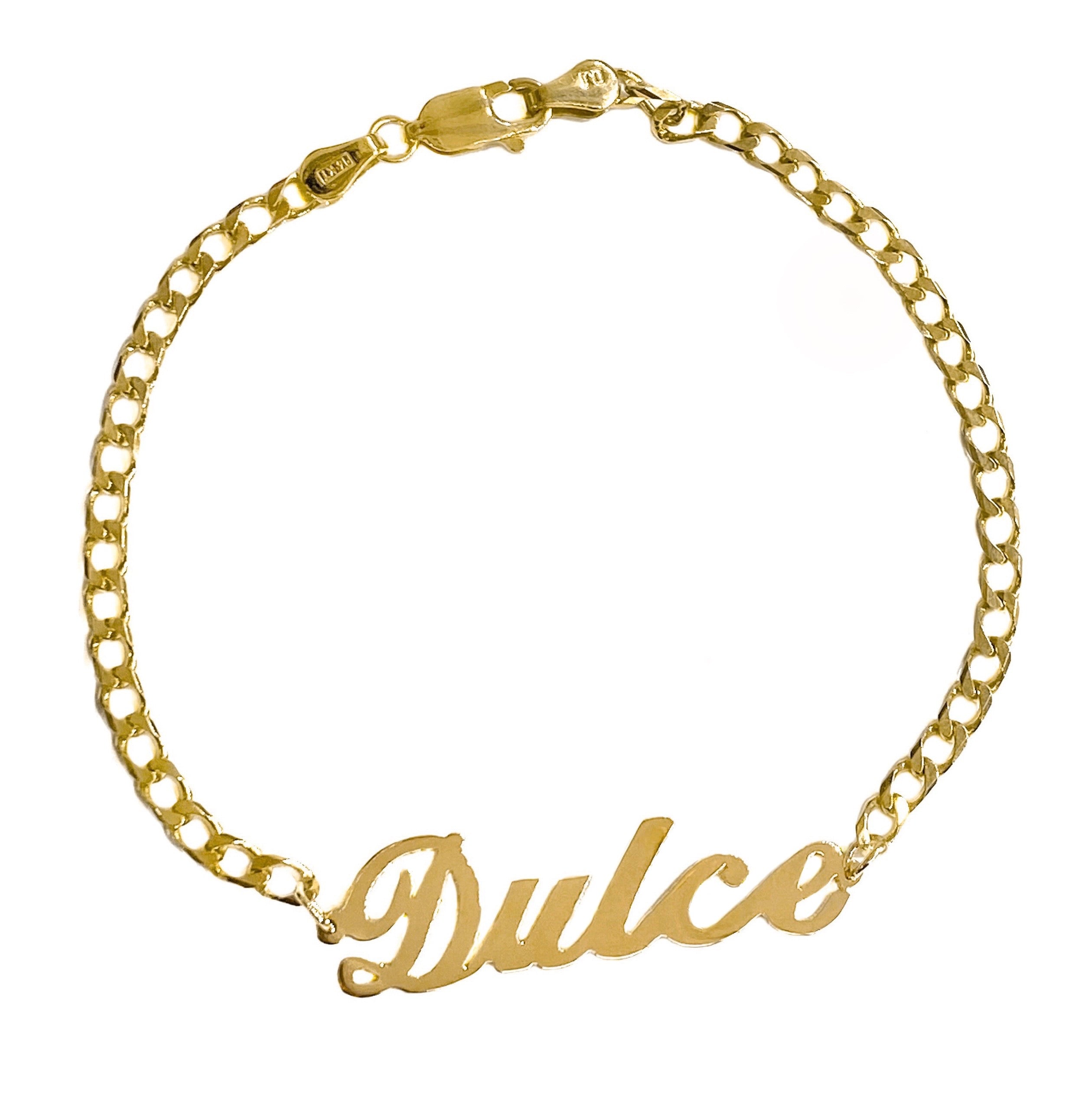 14K YELLOW GOLD FLAT CUBAN SCRIPT NAME BRACELET -4MM