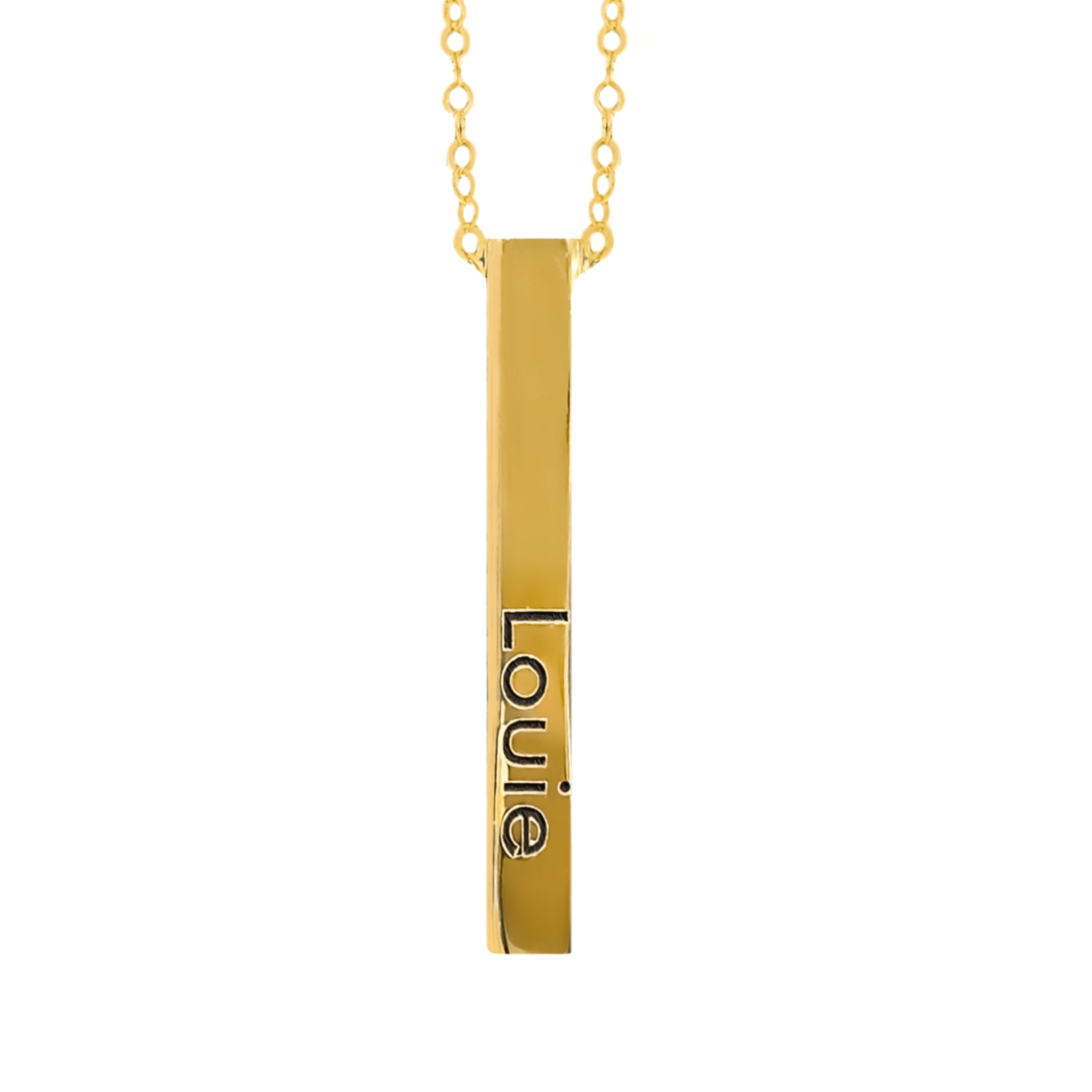 14K YELLOW GOLD 4-SIDED DROP BAR NECKLACE -ENGRAVED