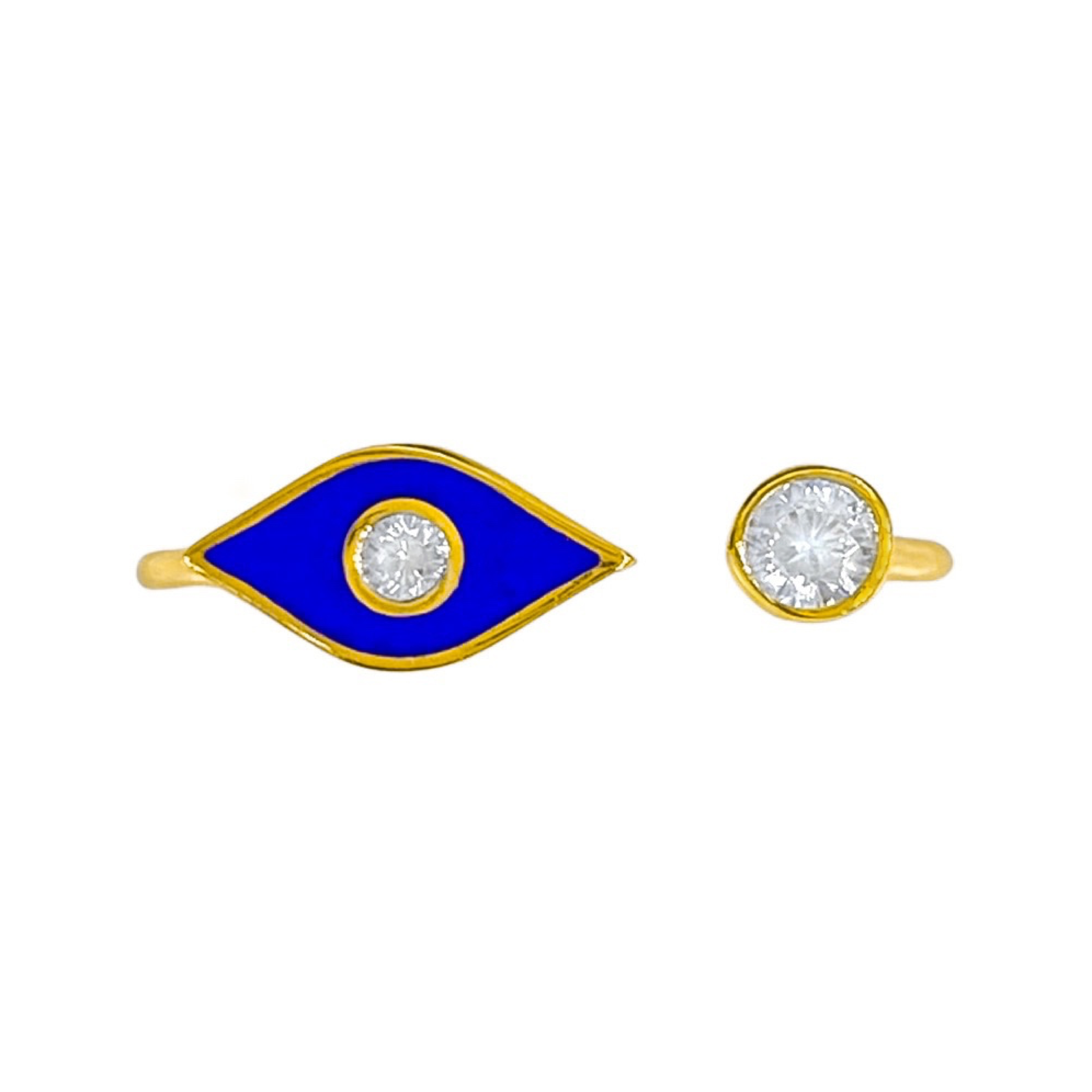 14K YELLOW GOLD EVIL EYE BEZEL CRYSTAL WRAP RING -INDIGO