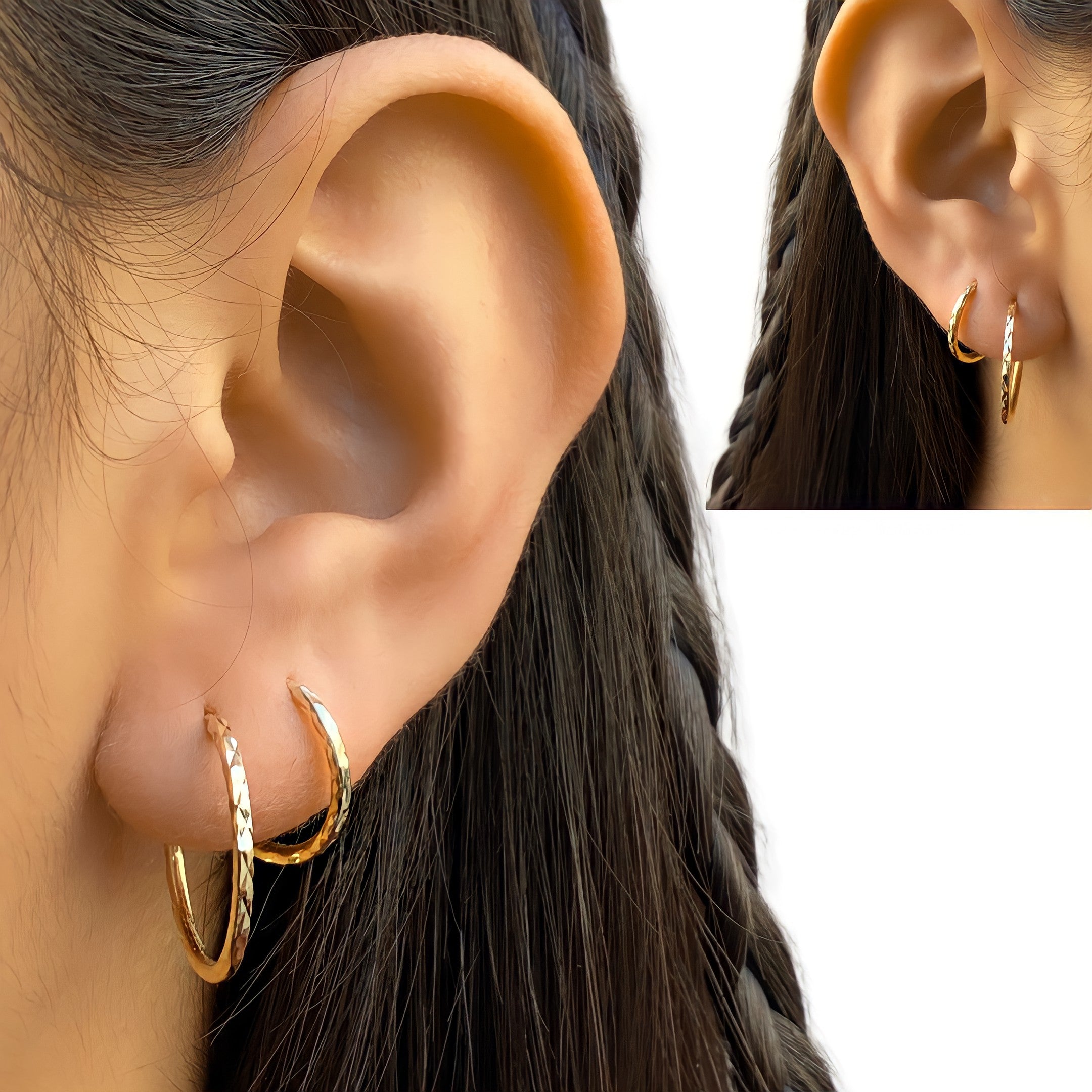 14K YELLOW GOLD DIAMOND CUT ENDLESS HOOP SET