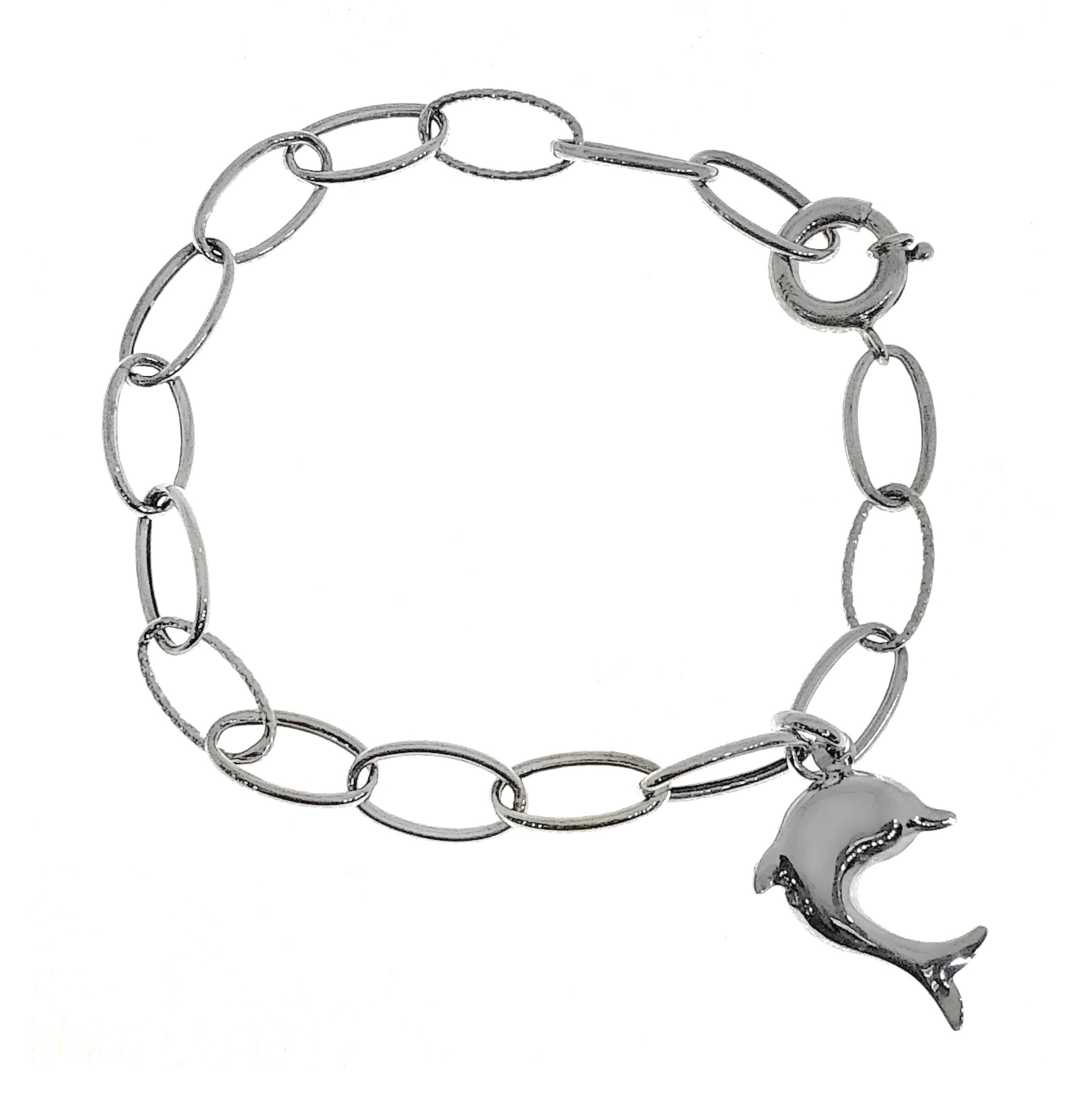 14K DOLPHIN STARTER CHARM BRACELET-WHITE GOLD