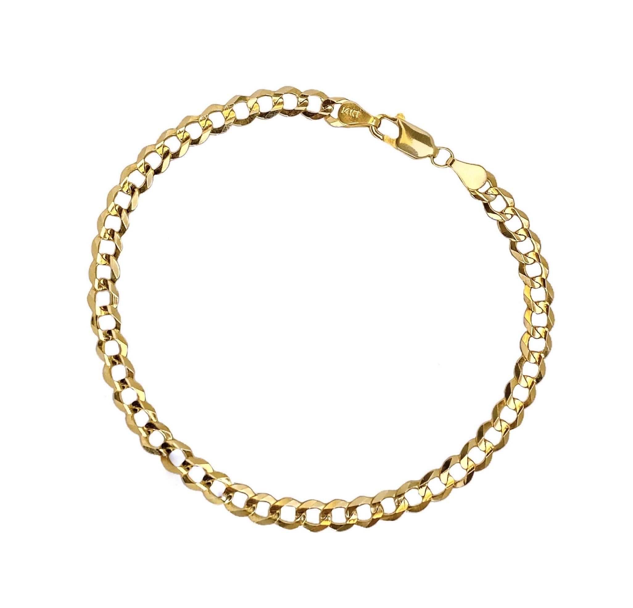 14K YELLOW GOLD FLAT CUBAN HIGH POLISH ANKLET -4.5MM