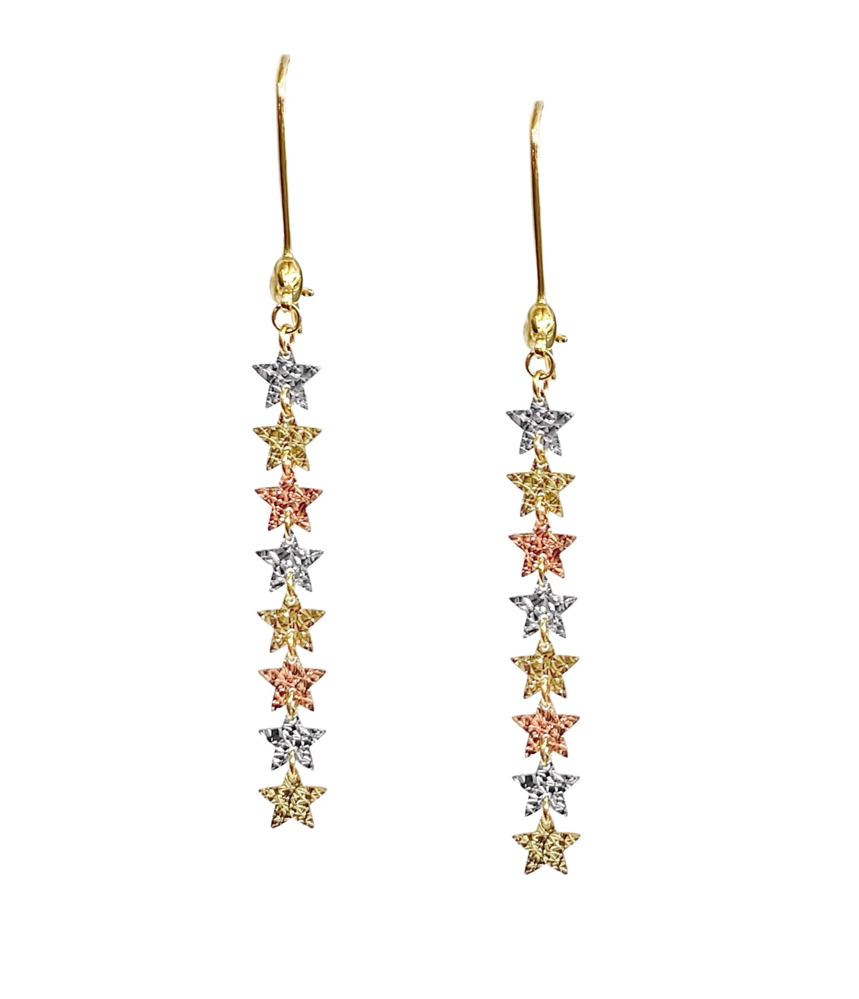 14K TRI COLOR GOLD GALACTA STAR DROP EARRINGS