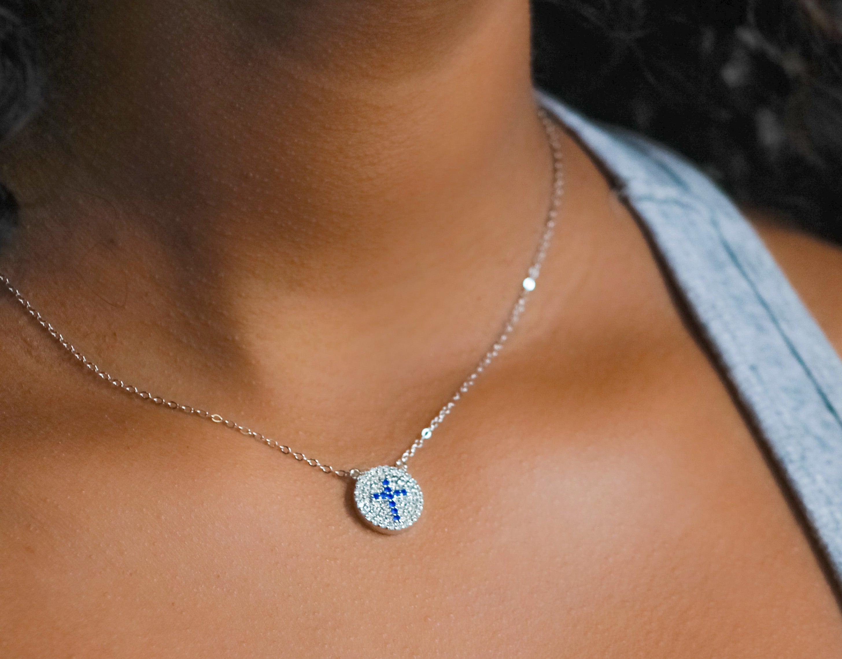 925 SILVER PAVE INDIGO CROSS NECKLACE