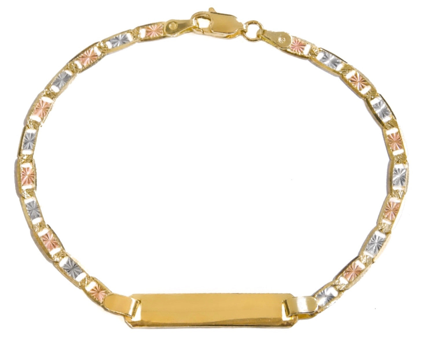 14K TRI COLOR GOLD 3MM VALENTINO BRACELET -ENGRAVED