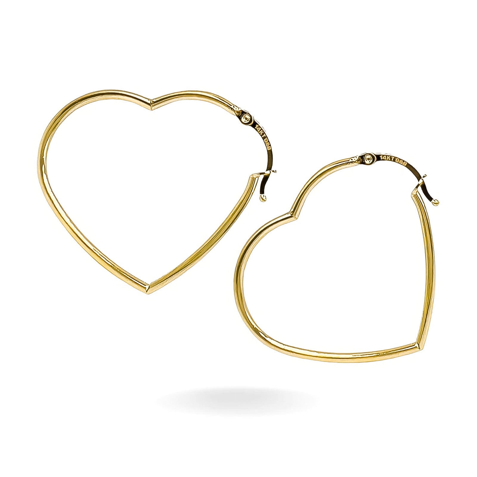 14K YELLOW GOLD TUBE HEART HOOPS -MED