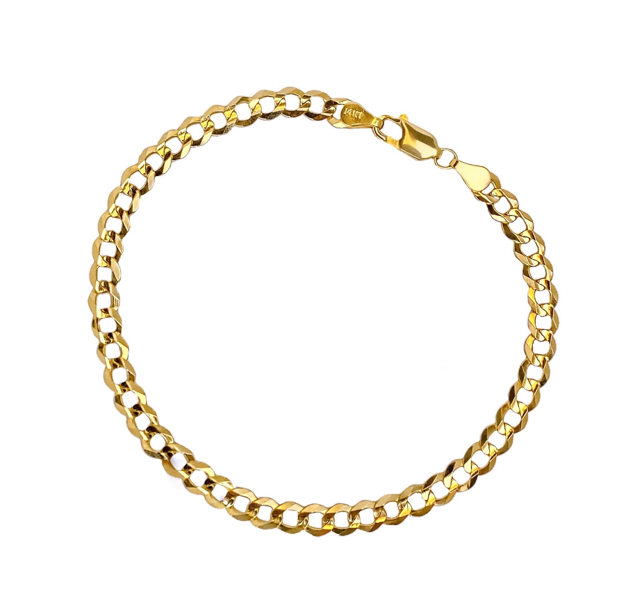 14K YELLOW GOLD FLAT CUBAN HIGH POLISH BRACELET -4.5MM