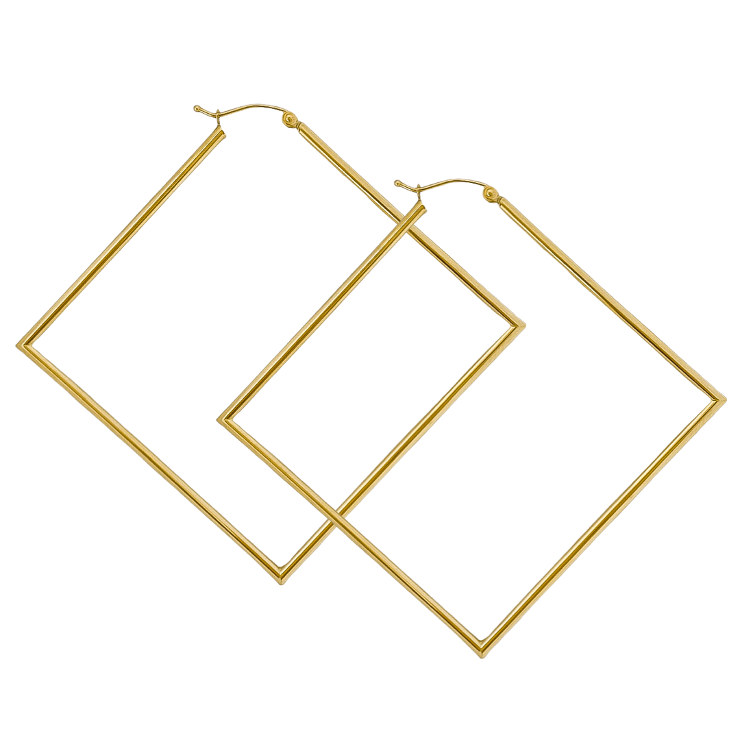 14K YELLOW GOLD DIAMOND SHAPE HOOPS -LARGE
