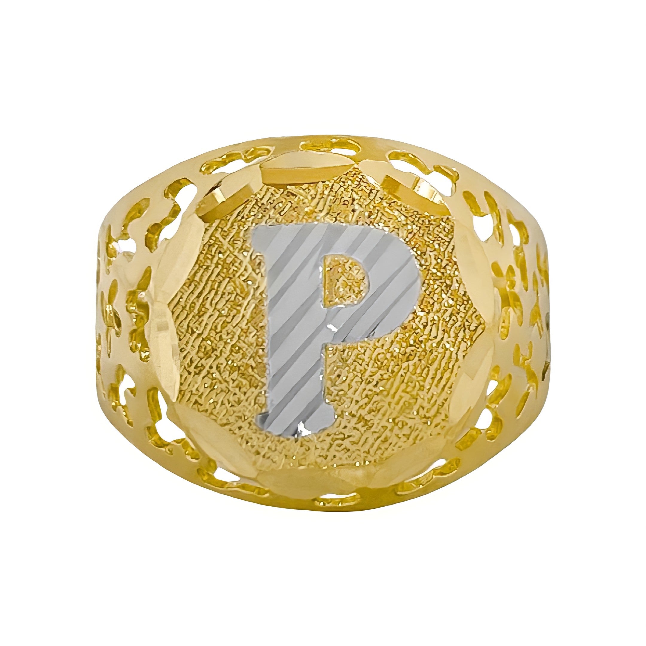 10K YELLOW GOLD NUGGET SIGNET INITIAL RING