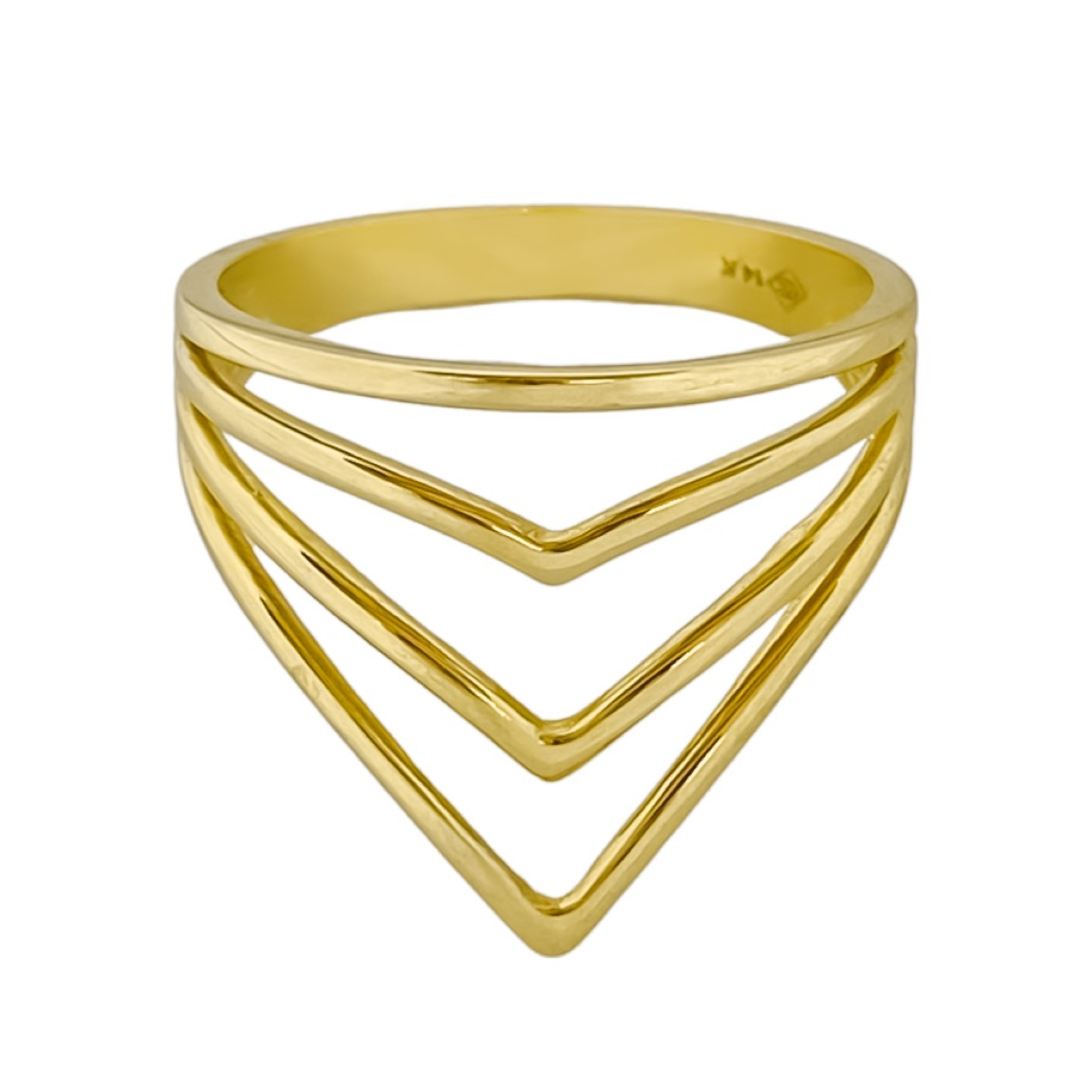 14K YELLOW GOLD TRIPLE V CURVE RING