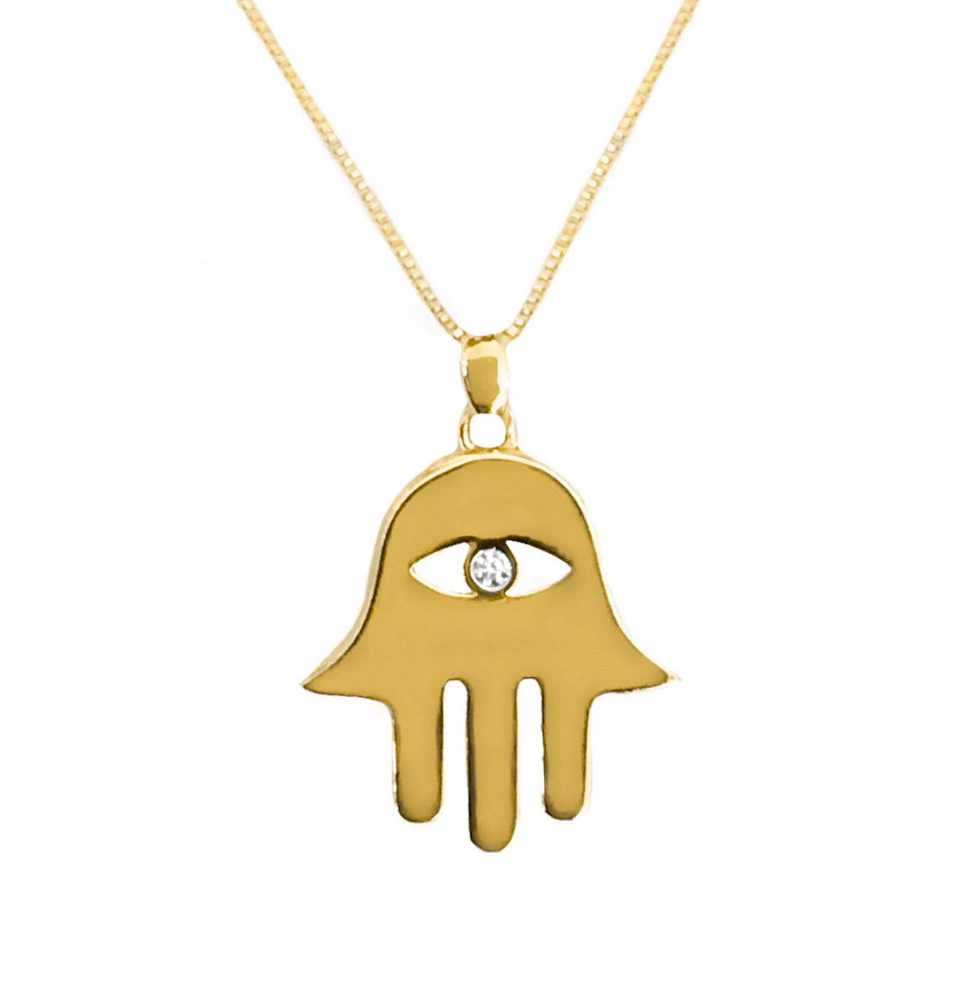 14K YELLOW GOLD HIGH POLISH HAMSA NECKLACE