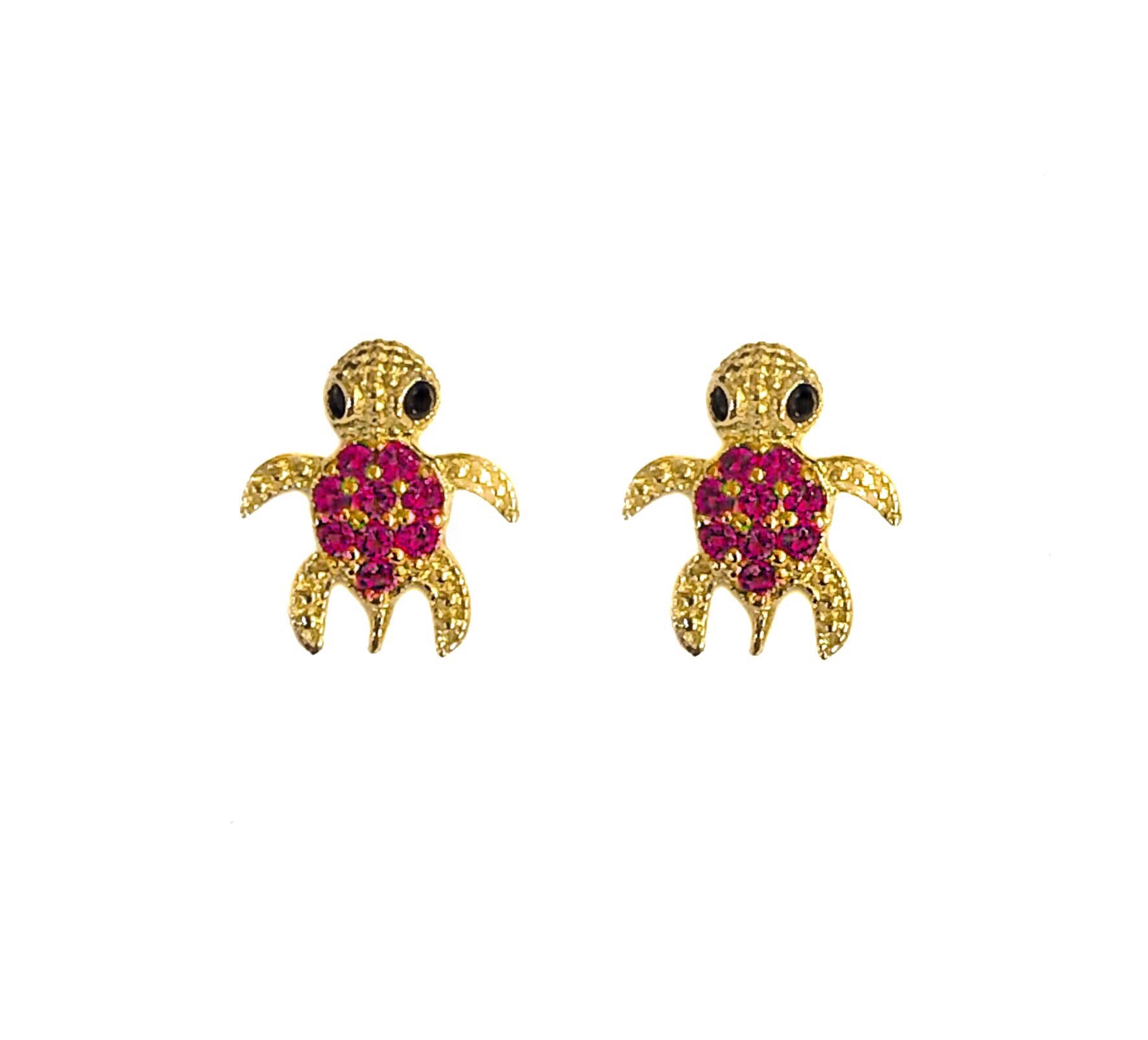 14K YELLOW GOLD PAVE TURTLE EARRINGS
