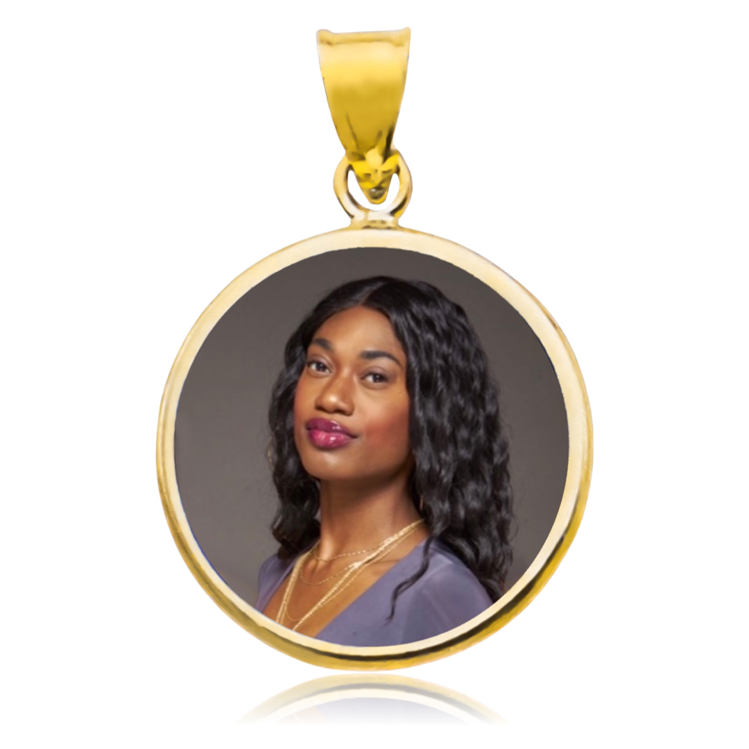 14K YELLOW GOLD ROUND MEMORY PENDANT -32MM