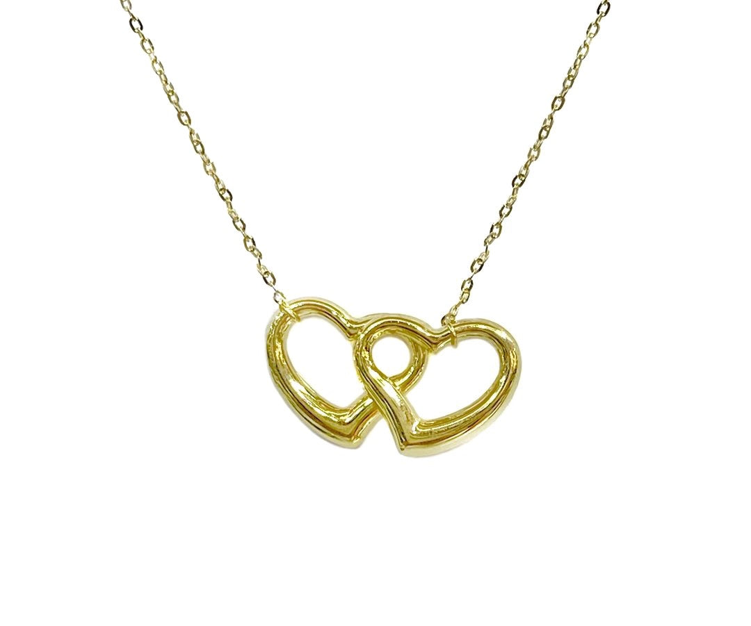 14K YELLOW GOLD INTERLOCKED HEARTS NECKLACE