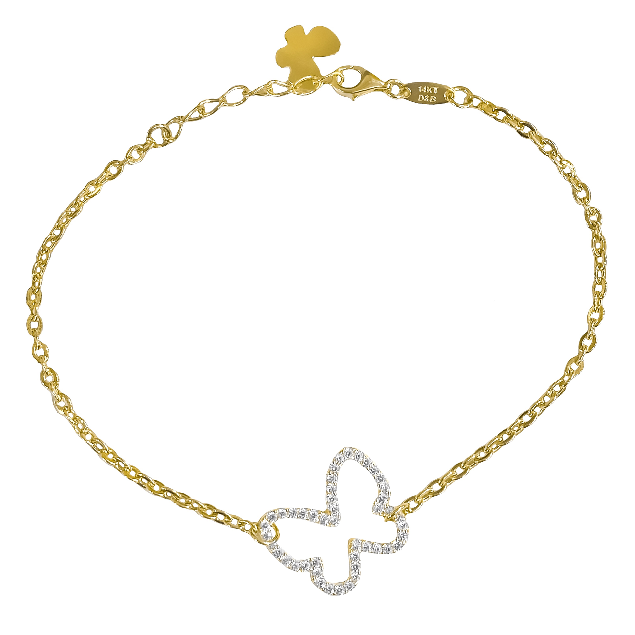 14K YELLOW GOLD PAVE BUTTERFLY OUTLINE BRACELET